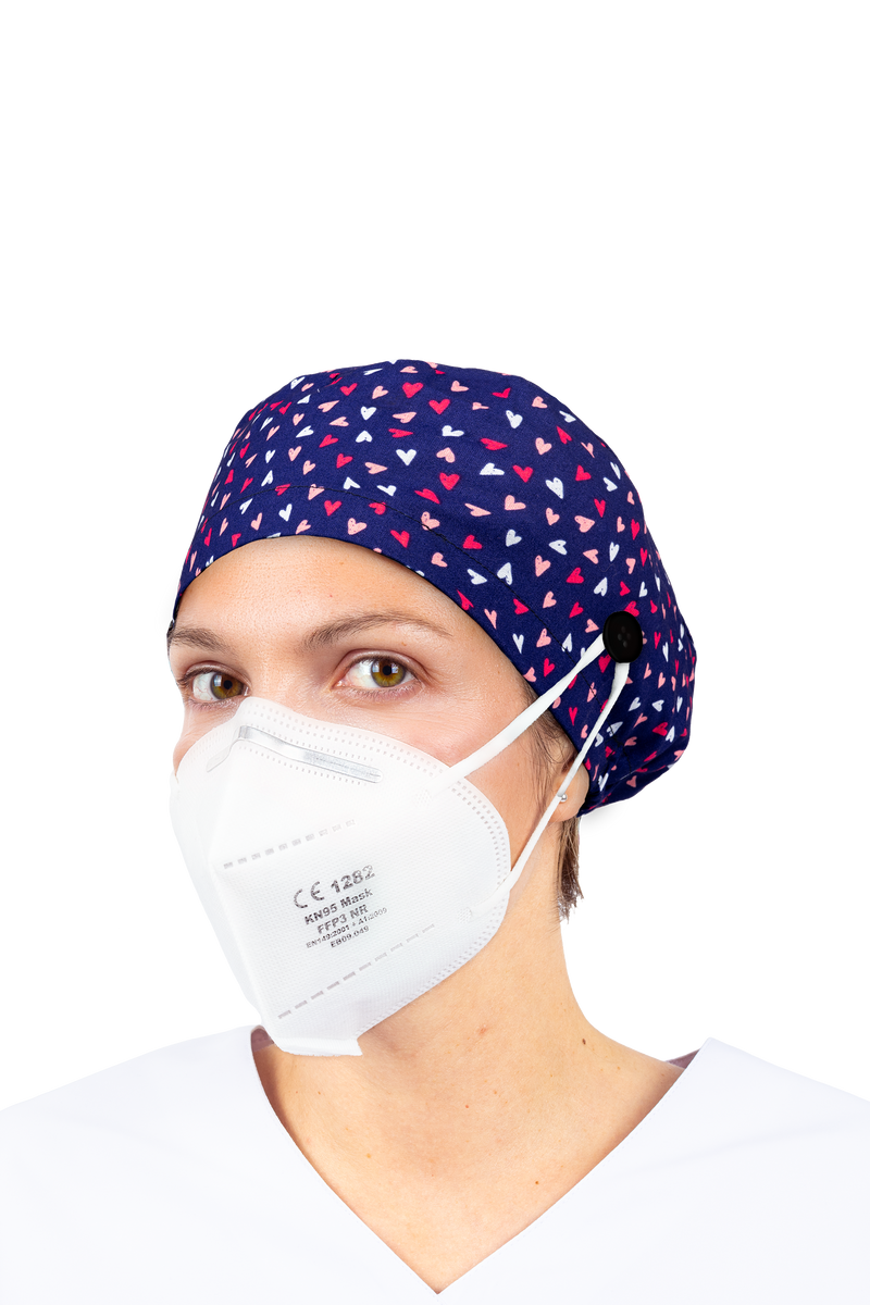 Surgical cap for long hair with buttons - Printed-zoom-