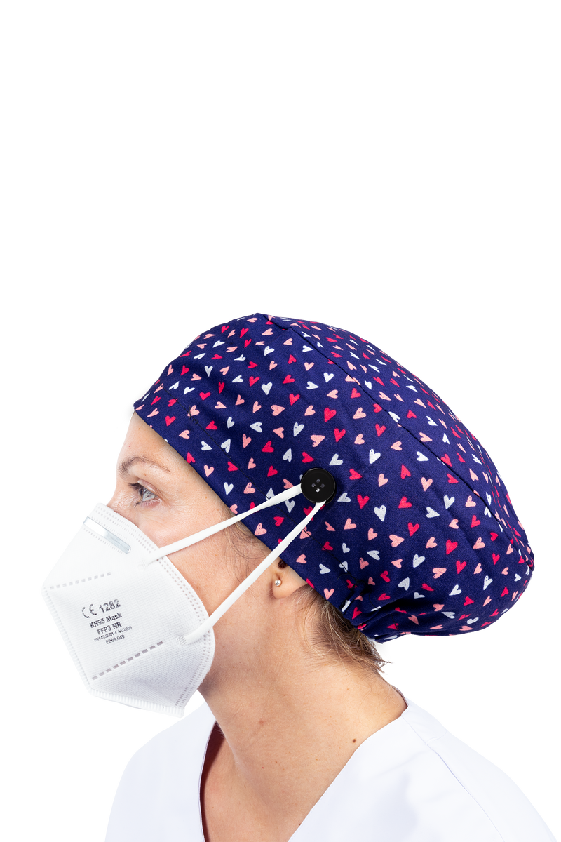 Surgical cap for long hair with buttons - Printed-zoom-