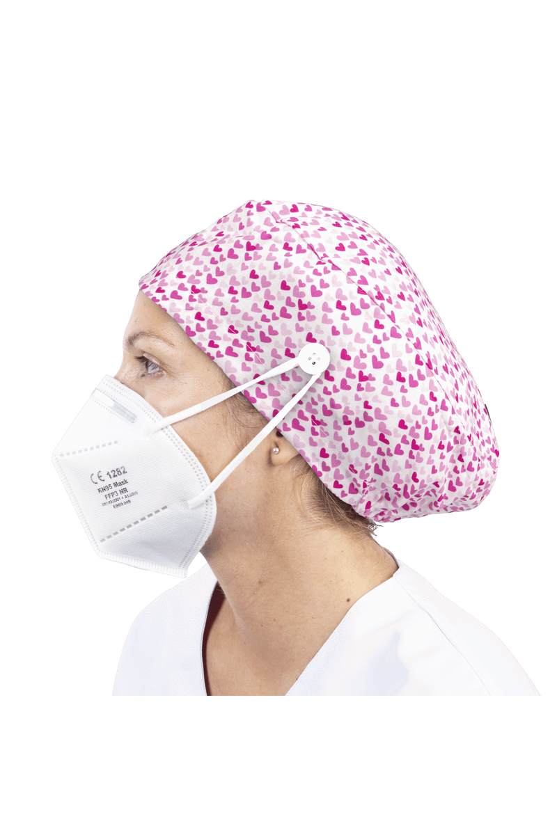 Surgical cap for long hair with buttons - Printed-zoom-