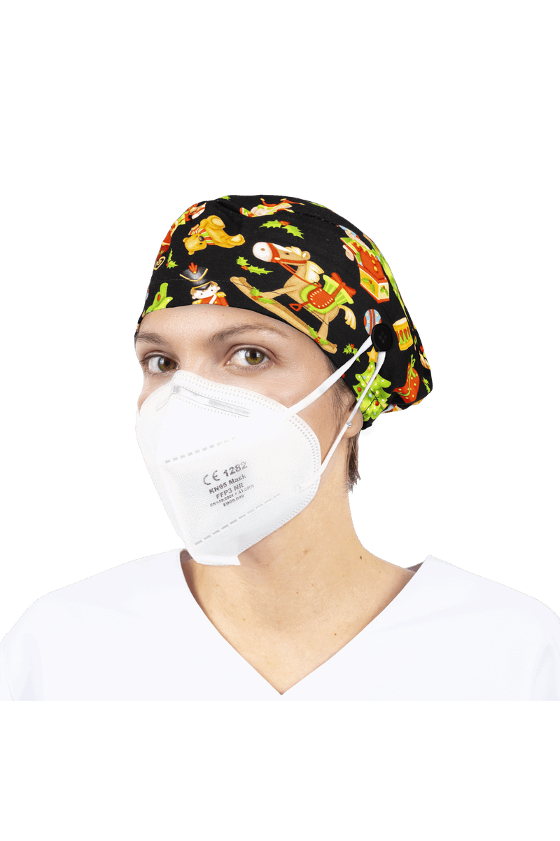Surgical cap for long hair with buttons - Printed-zoom-