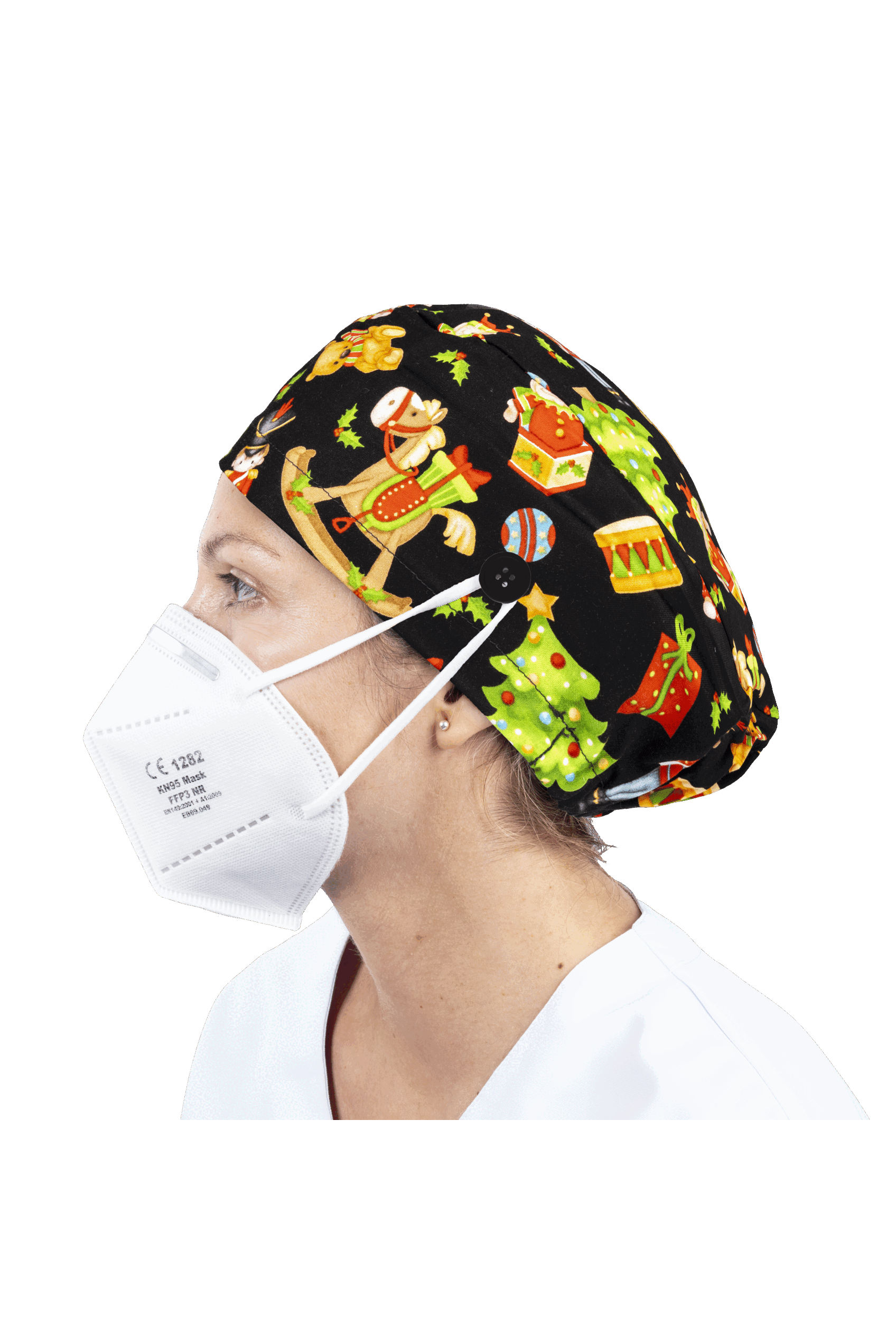 Surgical cap for long hair with buttons - Printed-zoom-51