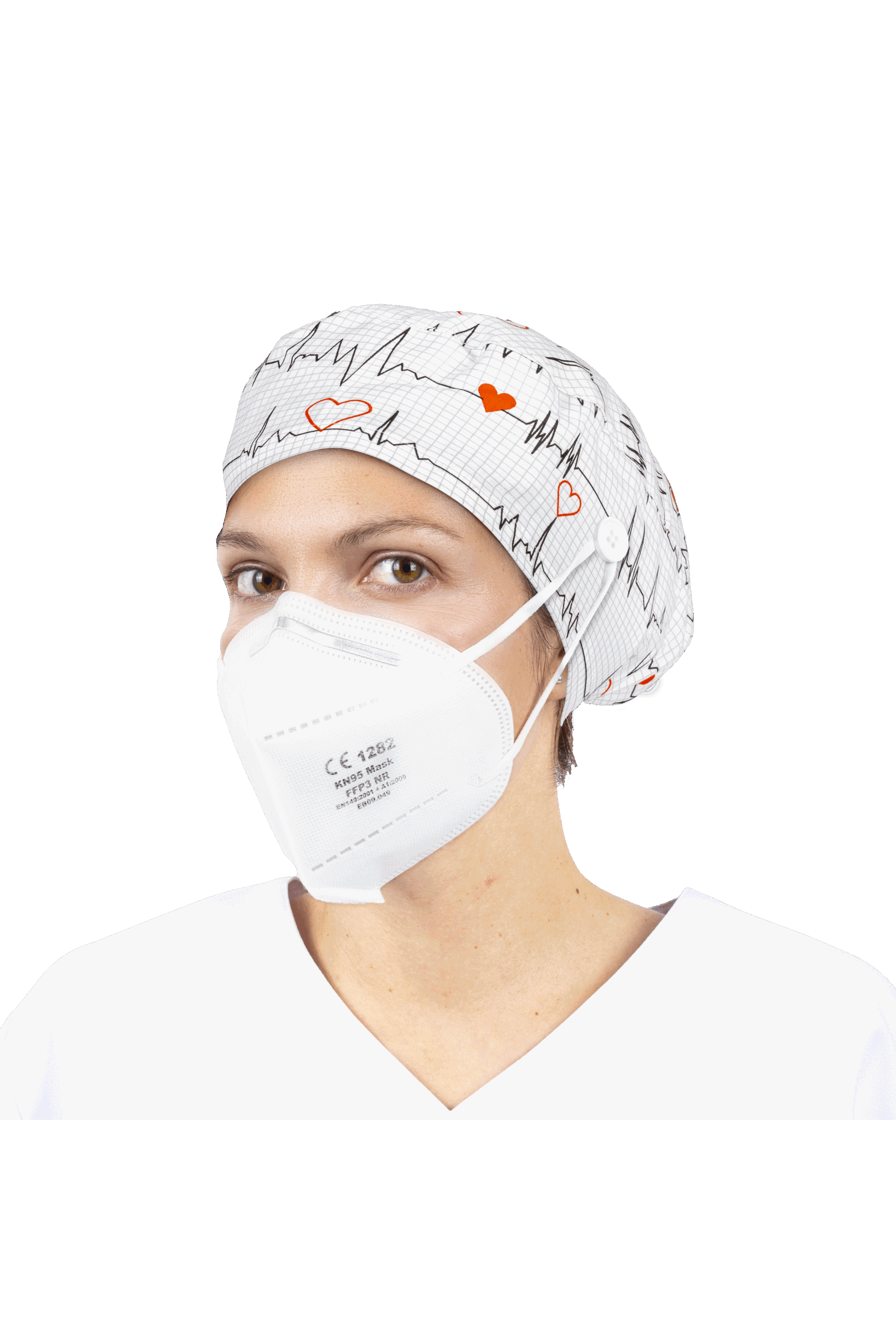 Surgical cap for long hair with buttons - Printed-zoom-64
