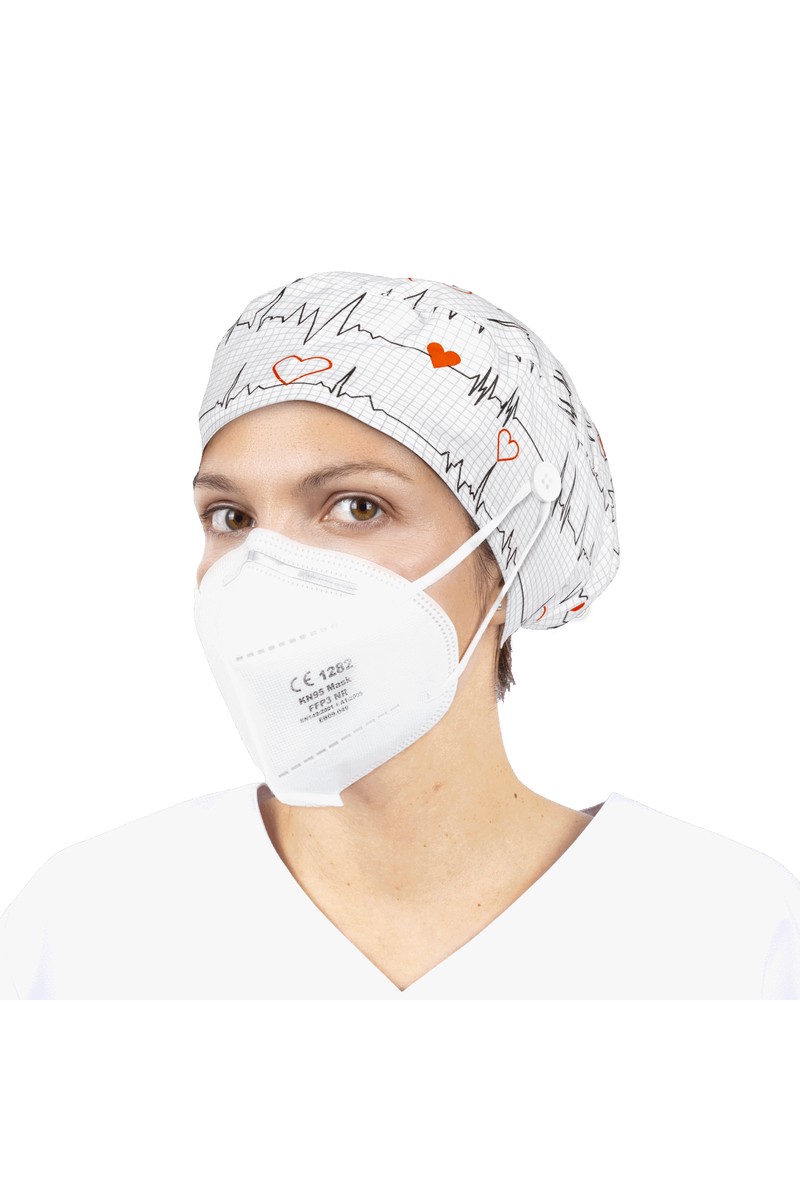 Surgical cap for long hair with buttons - Printed-zoom-