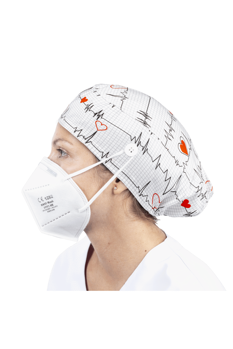 Surgical cap for long hair with buttons - Printed-zoom-
