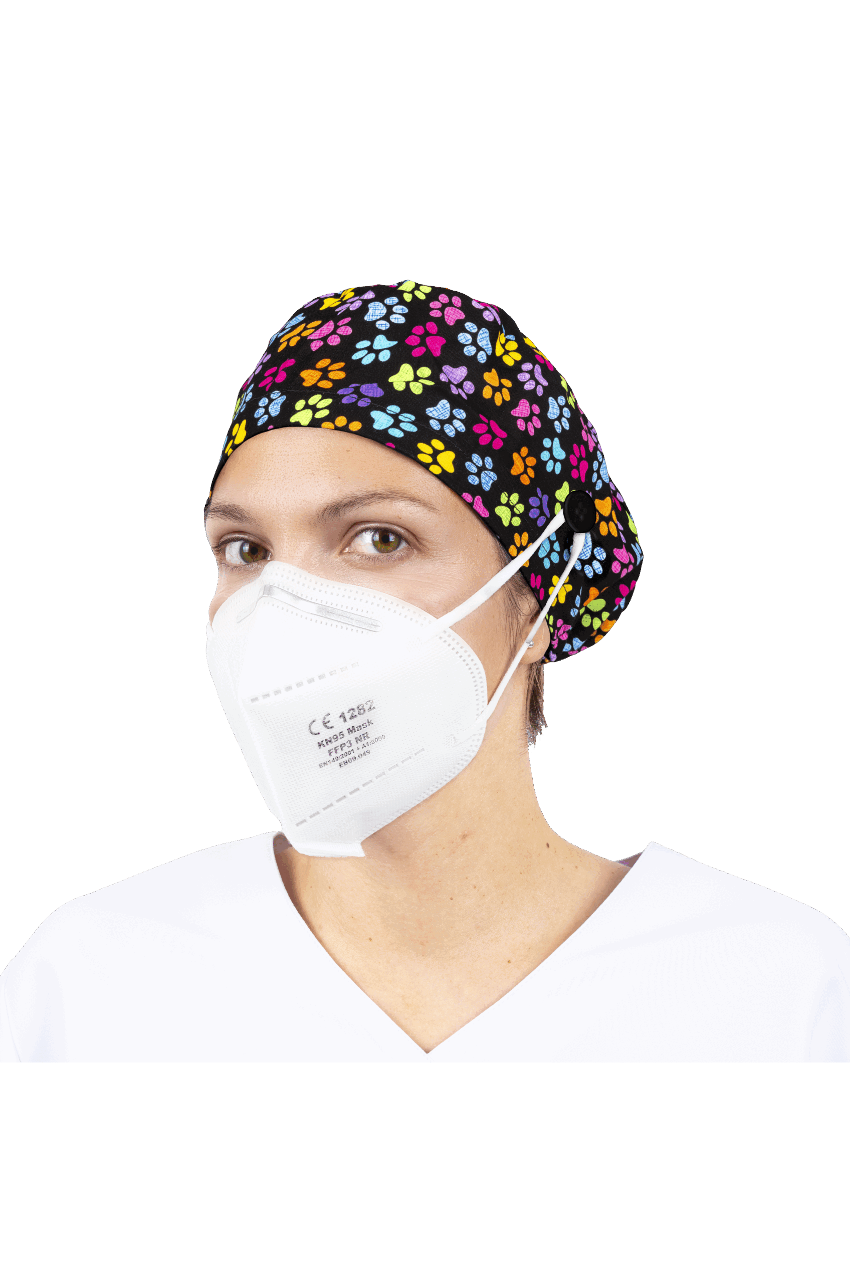 Surgical cap for long hair with buttons - Printed-zoom-18