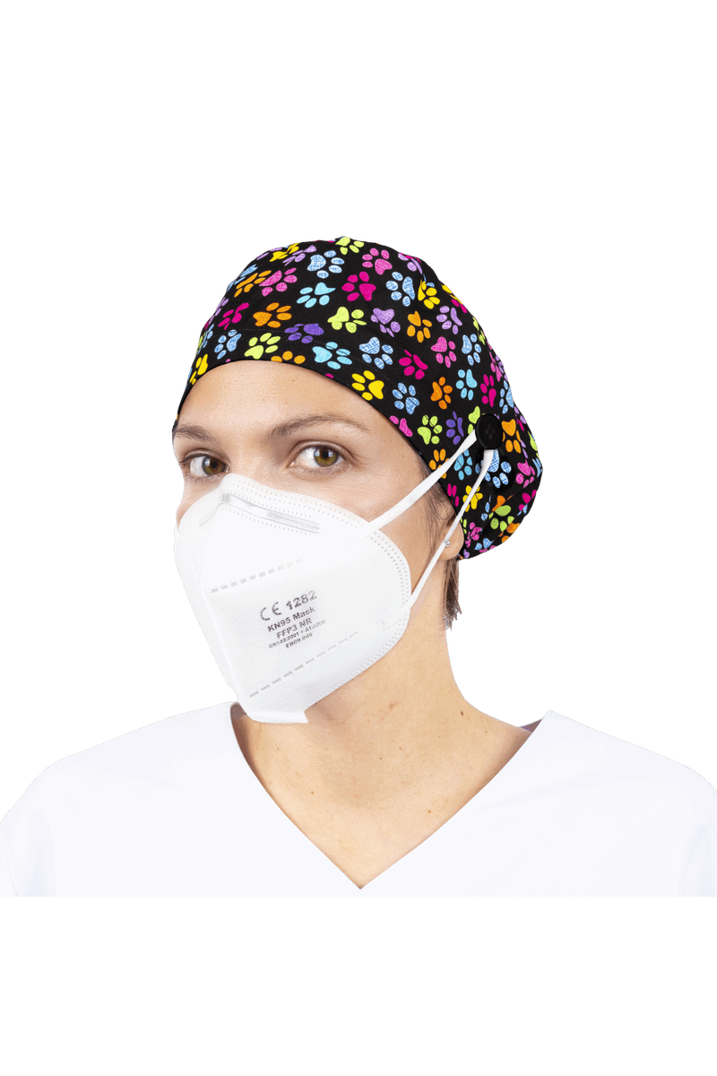 Surgical cap for long hair with buttons - Printed-zoom-