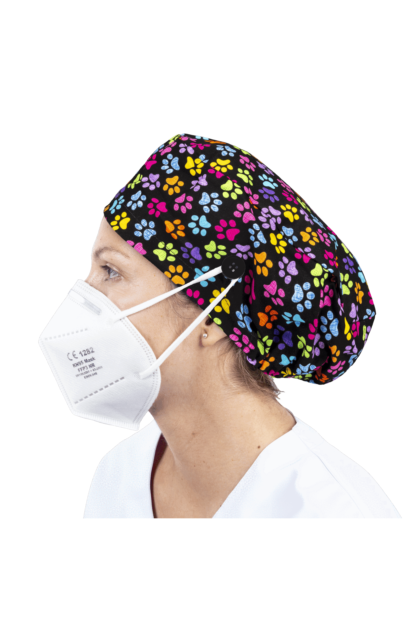 Surgical cap for long hair with buttons - Printed-zoom-19
