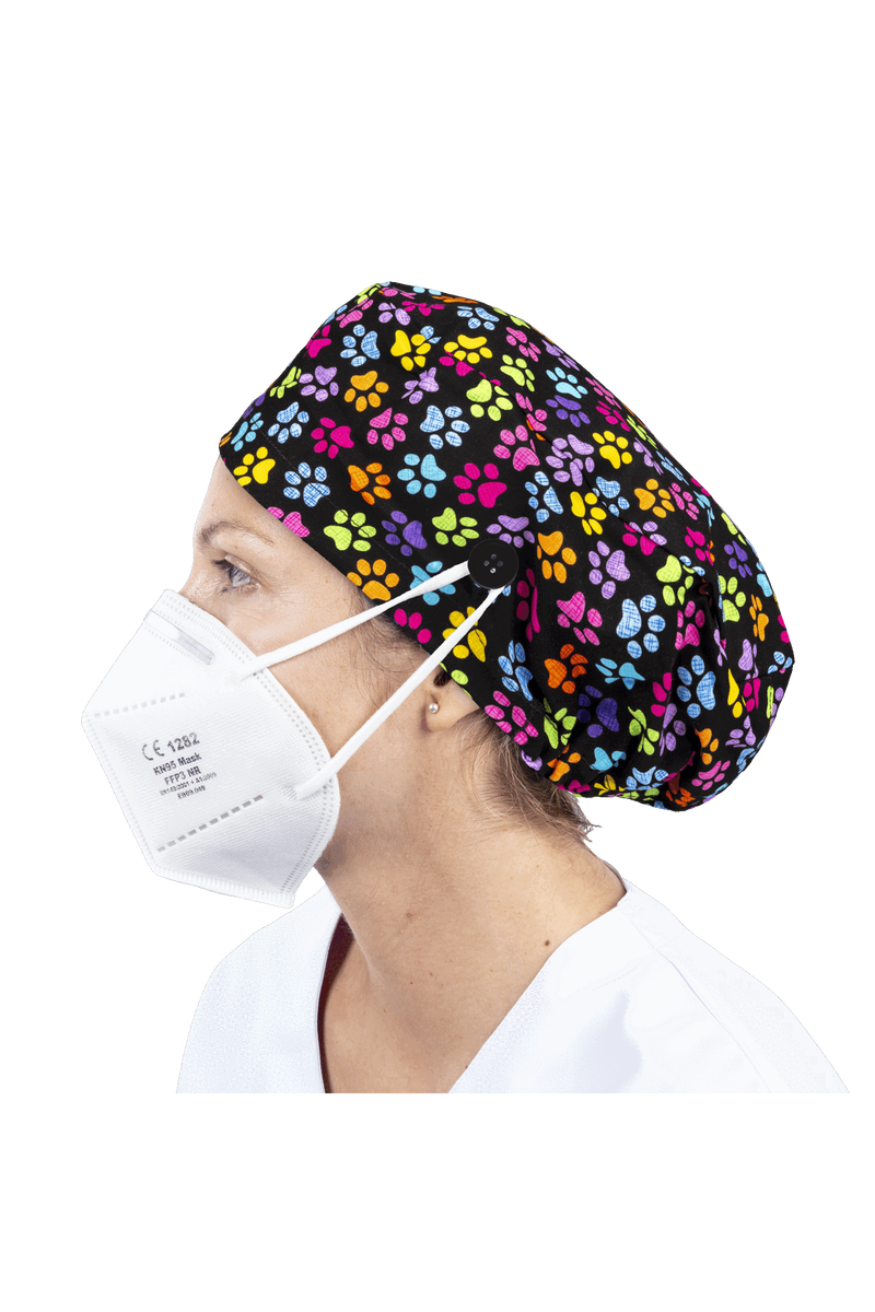 Surgical cap for long hair with buttons - Printed-zoom-