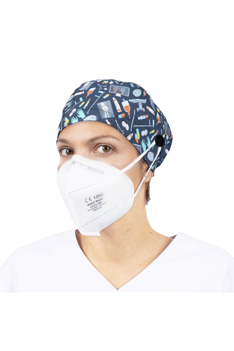 Surgical cap for long hair with buttons - Printed-zoom-