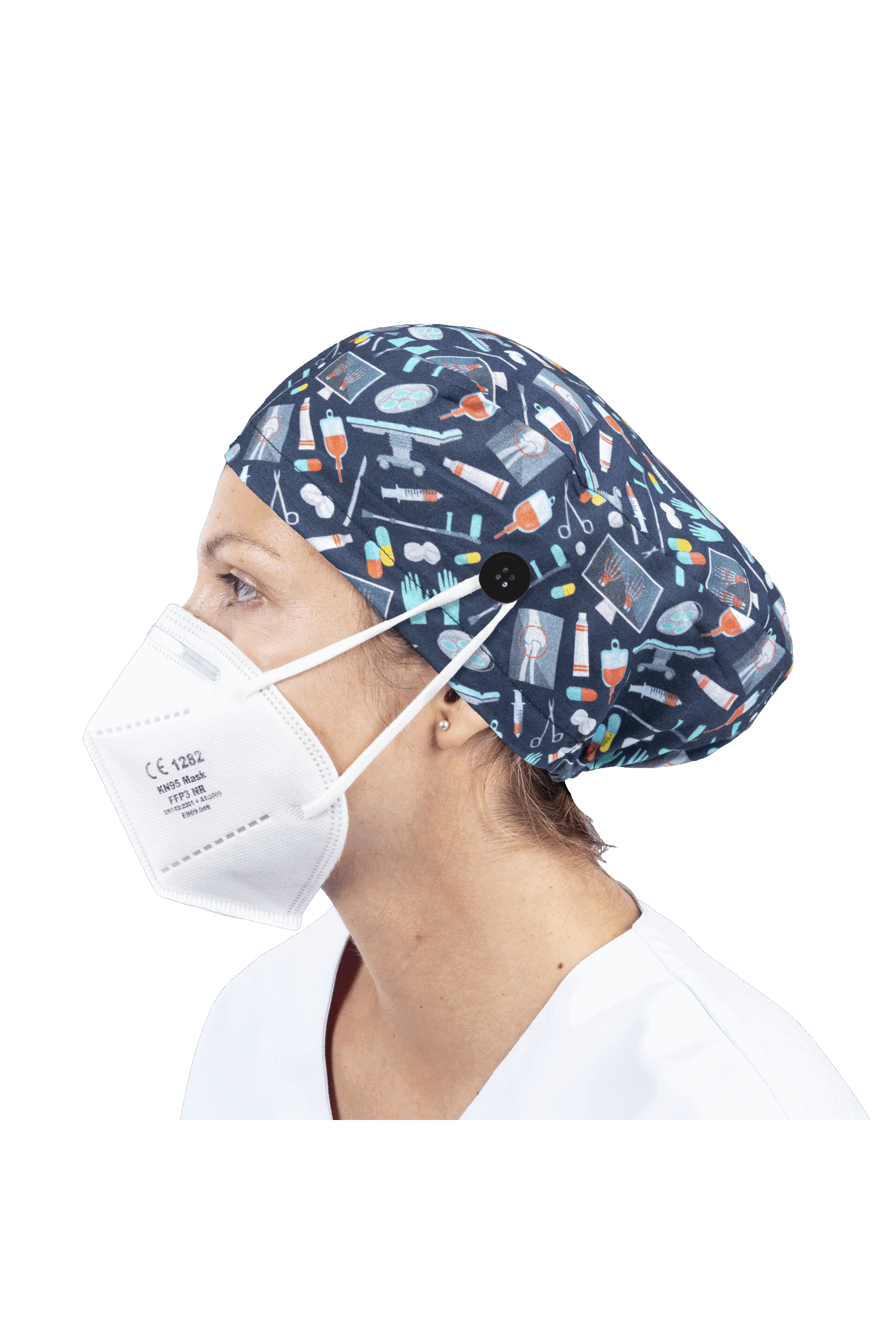 Surgical cap for long hair with buttons - Printed-zoom-42