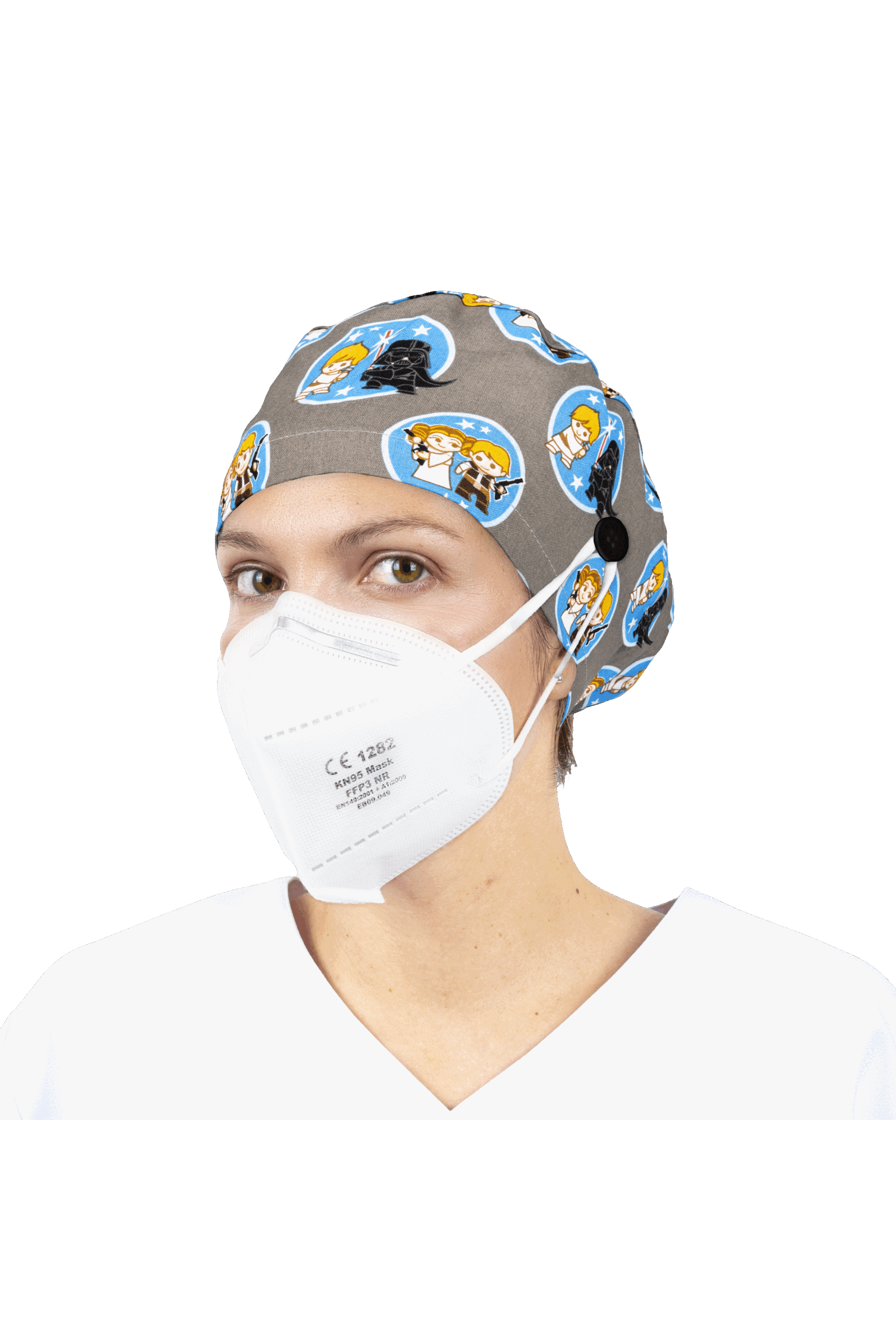Surgical cap for long hair with buttons - Printed-zoom-20