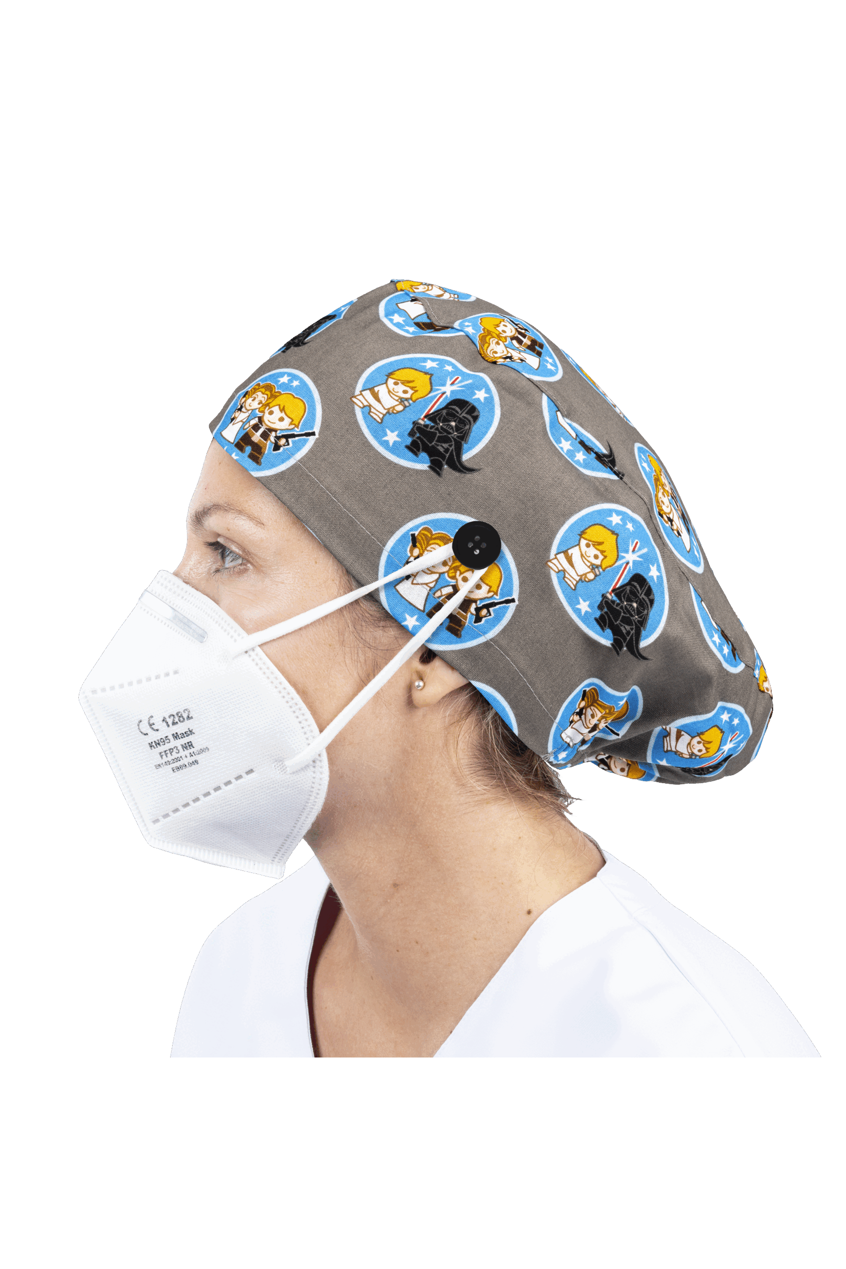 Surgical cap for long hair with buttons - Printed-zoom-21