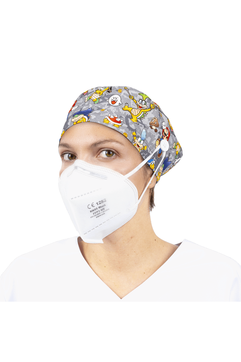 Surgical cap for long hair with buttons - Printed-zoom-