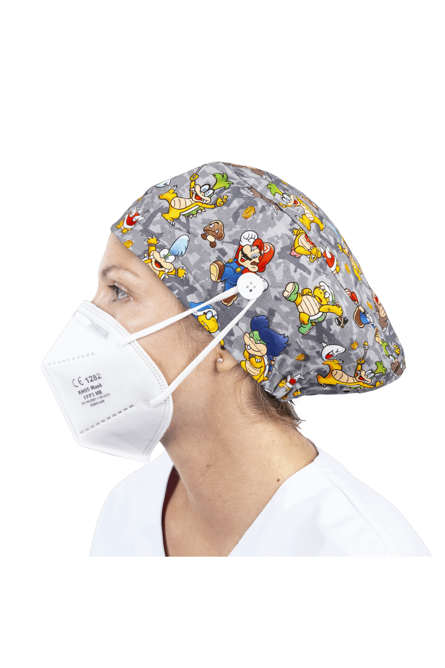 Surgical cap for long hair with buttons - Printed-23