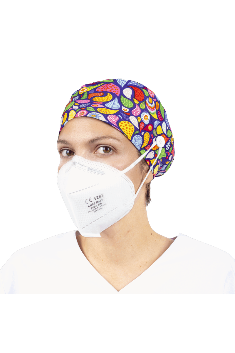 Surgical cap for long hair with buttons - Printed-zoom-