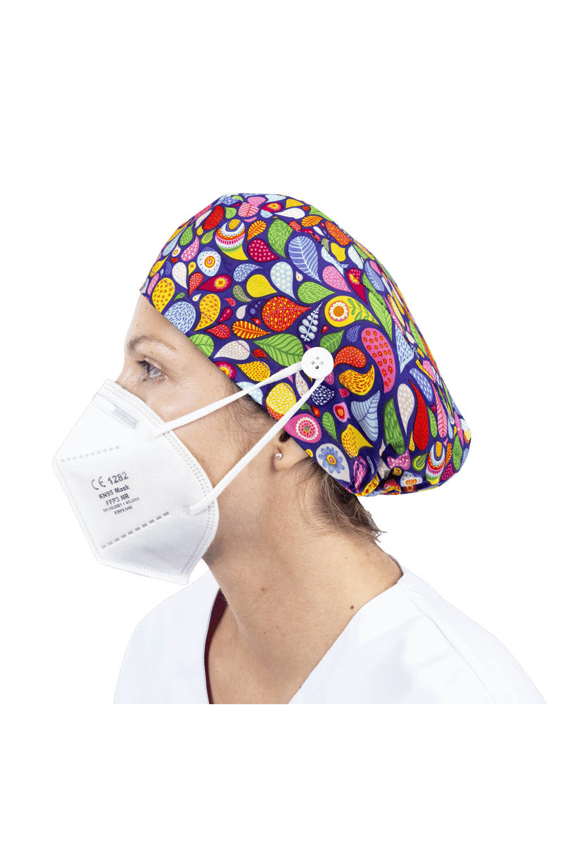 Surgical cap for long hair with buttons - Printed-zoom-
