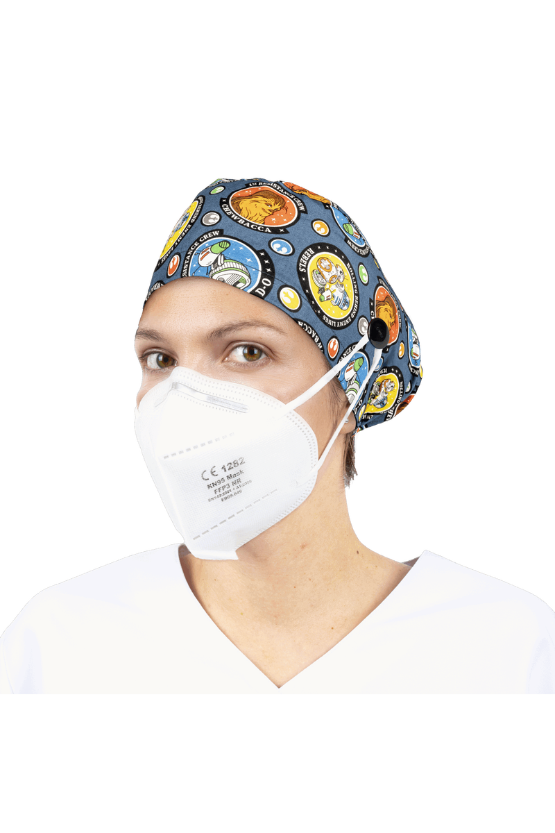 Surgical cap for long hair with buttons - Printed-zoom-