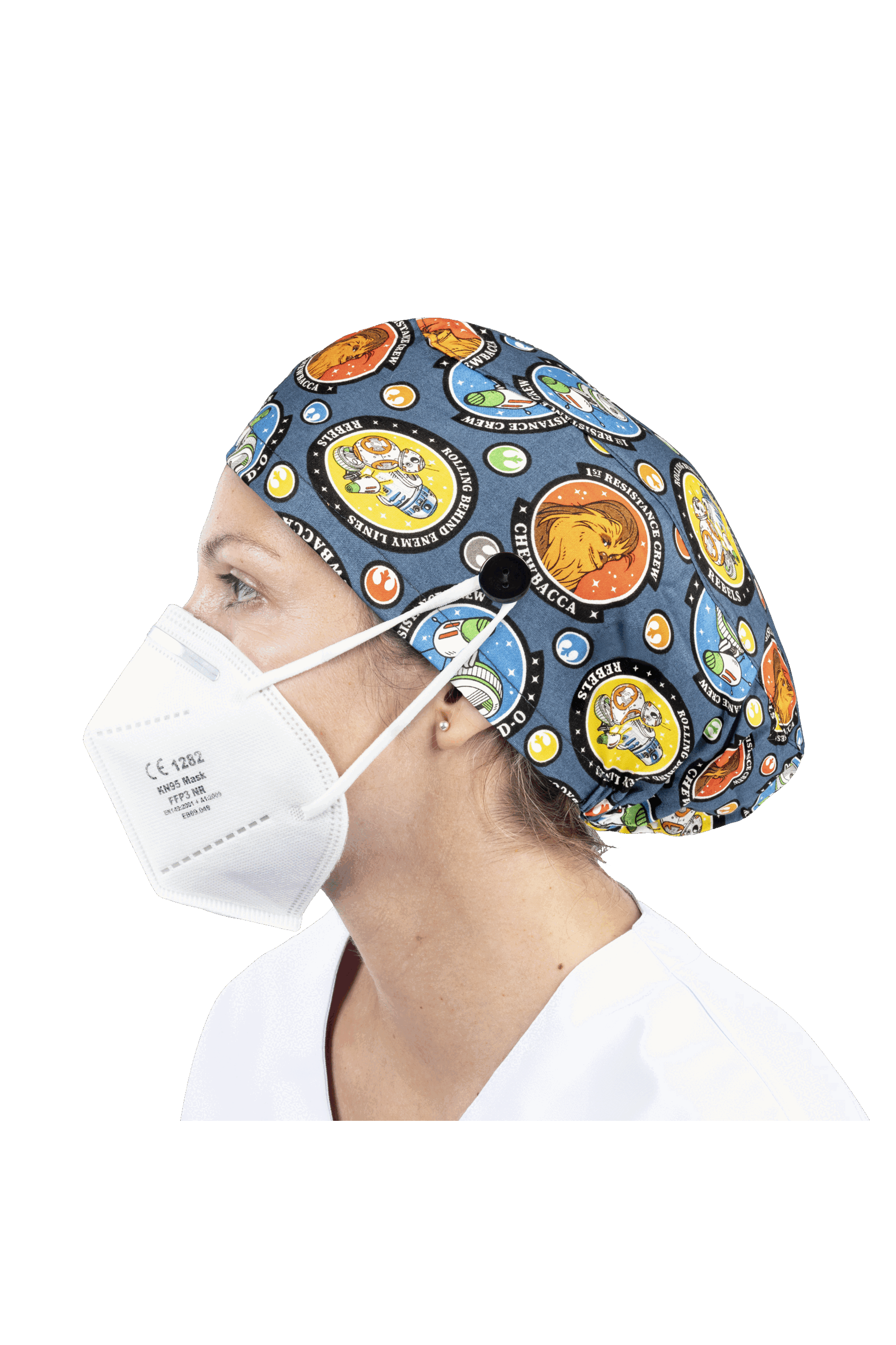 Surgical cap for long hair with buttons - Printed-53