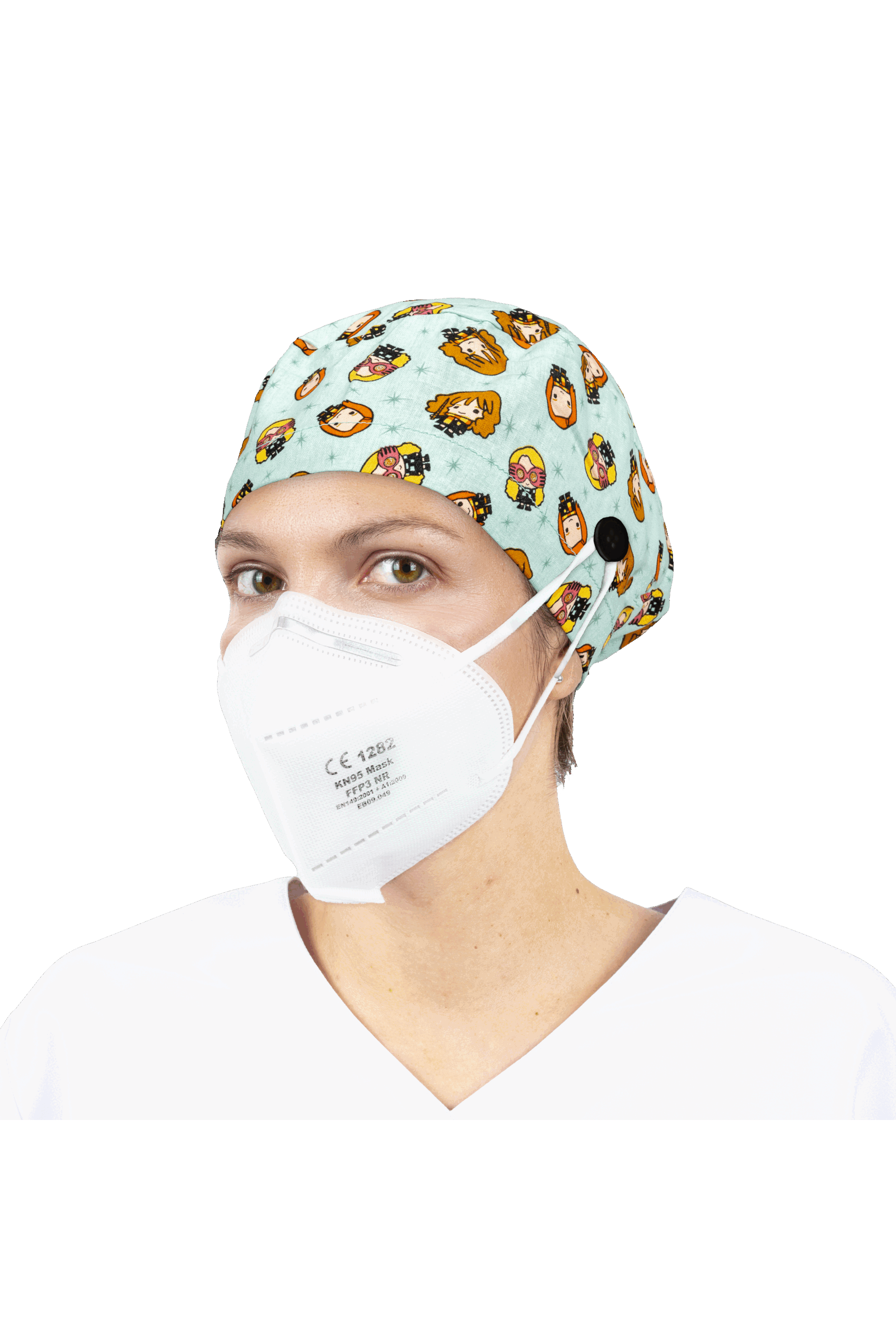 Surgical cap for long hair with buttons - Printed-zoom-26