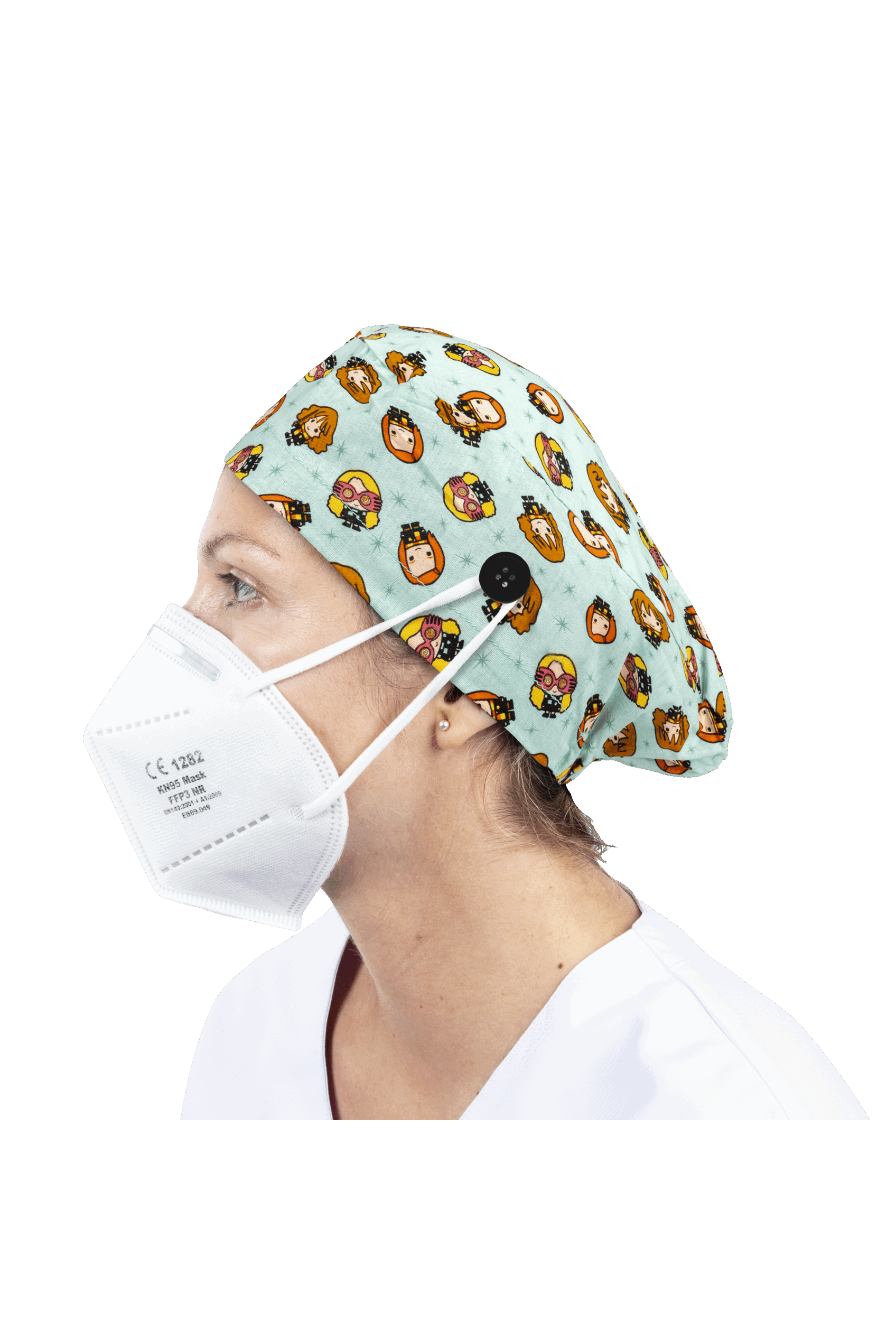 Surgical cap for long hair with buttons - Printed-zoom-27