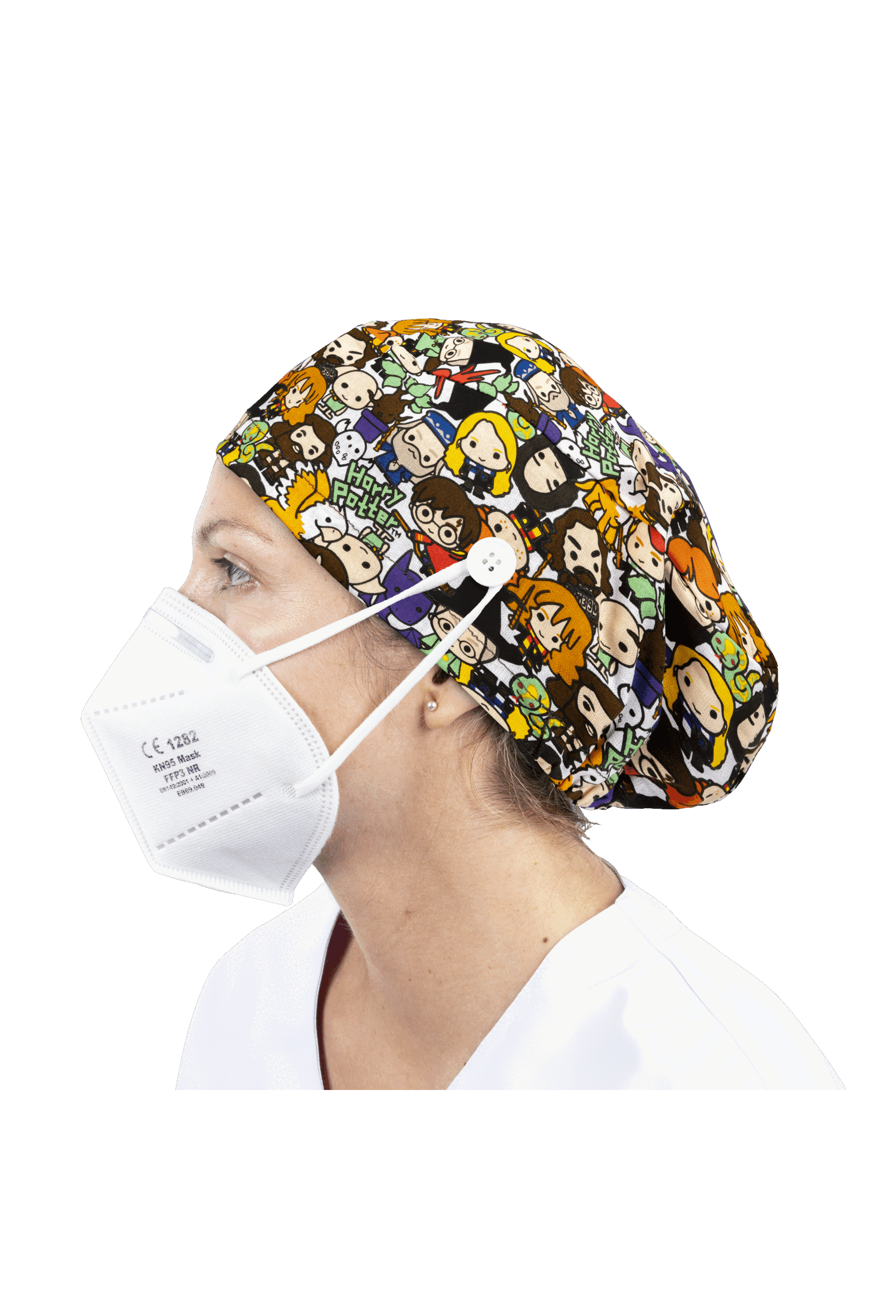 Surgical cap for long hair with buttons - Printed-zoom-29
