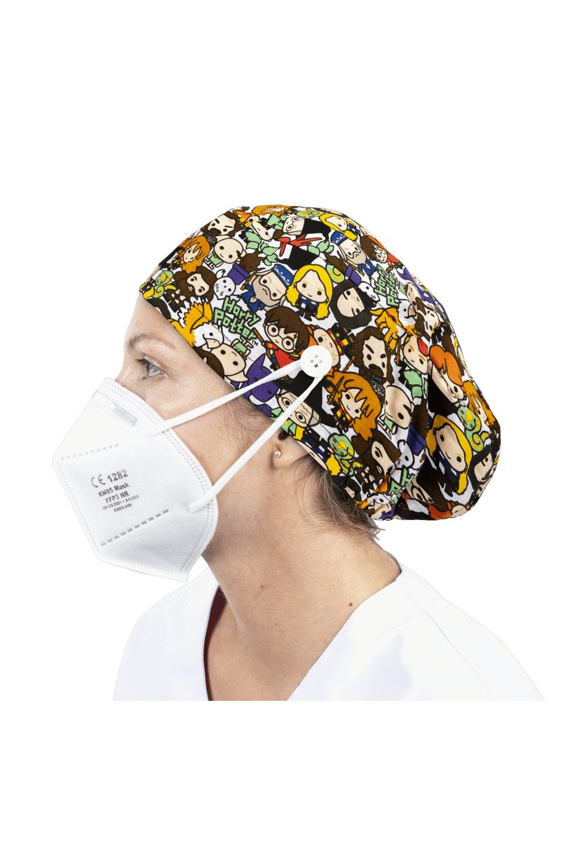 Surgical cap for long hair with buttons - Printed-zoom-