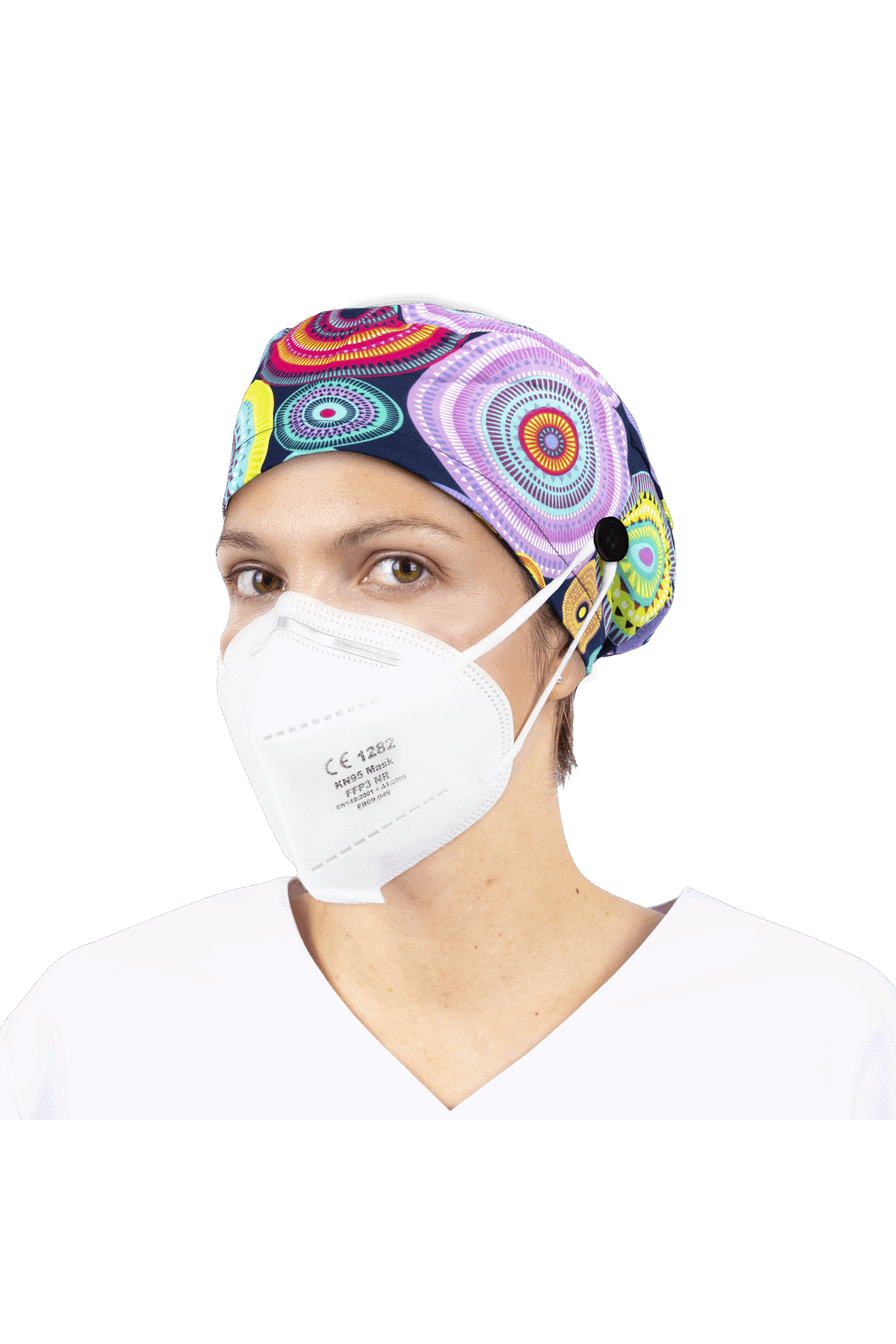 Surgical cap for long hair with buttons - Printed-30