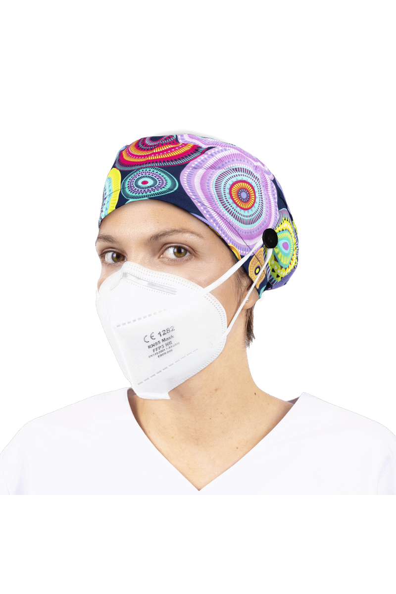 Surgical cap for long hair with buttons - Printed-zoom-