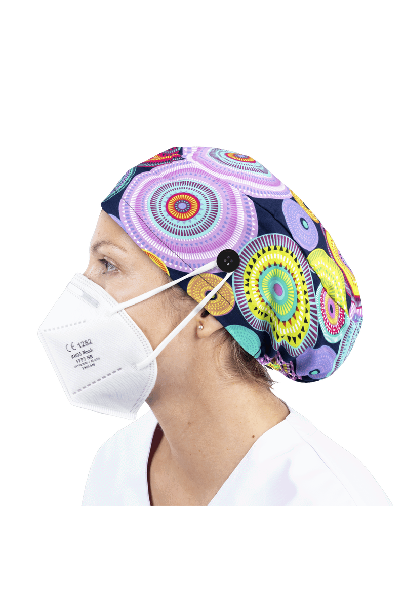 Surgical cap for long hair with buttons - Printed-zoom-