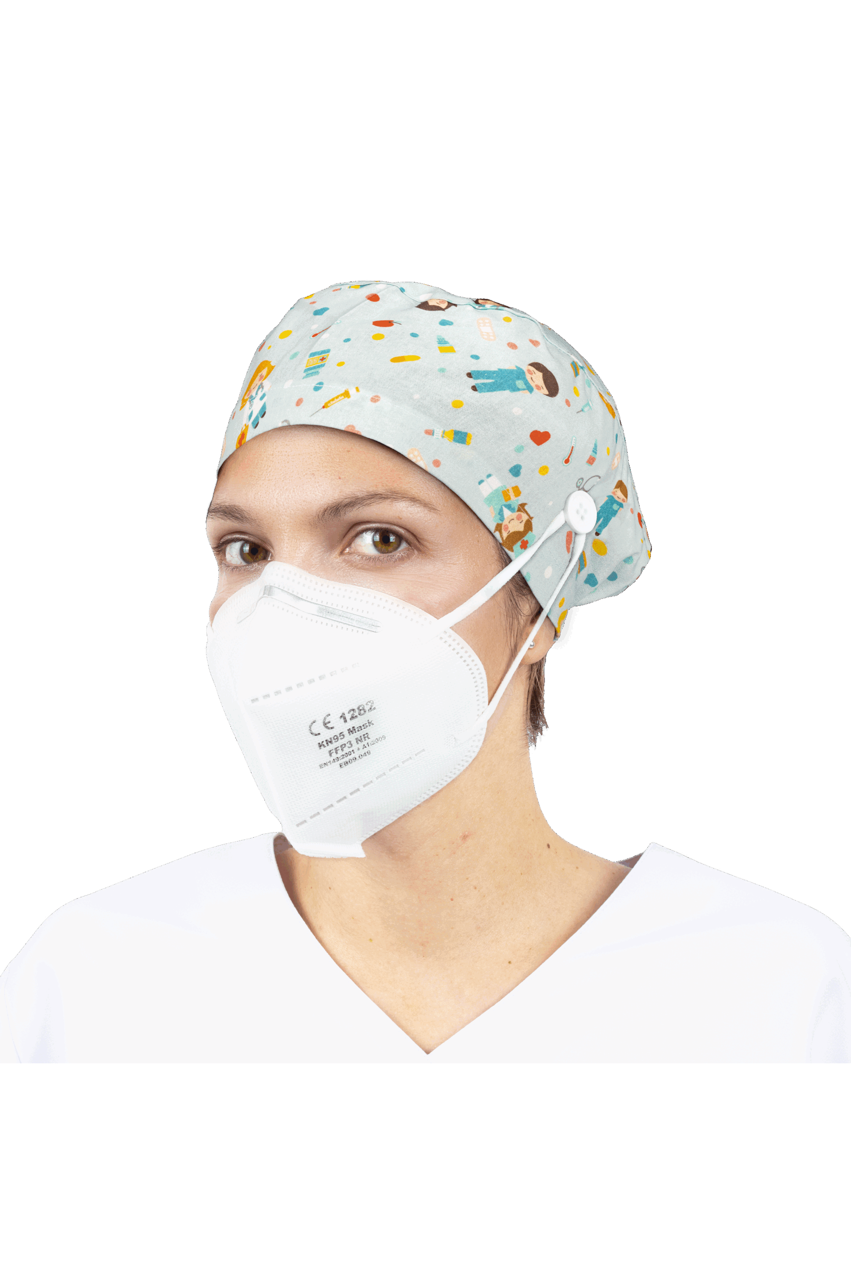 Surgical cap for long hair with buttons - Printed-zoom-32