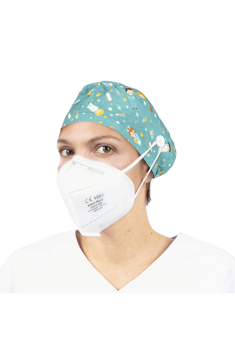Surgical cap for long hair with buttons - Printed-zoom-