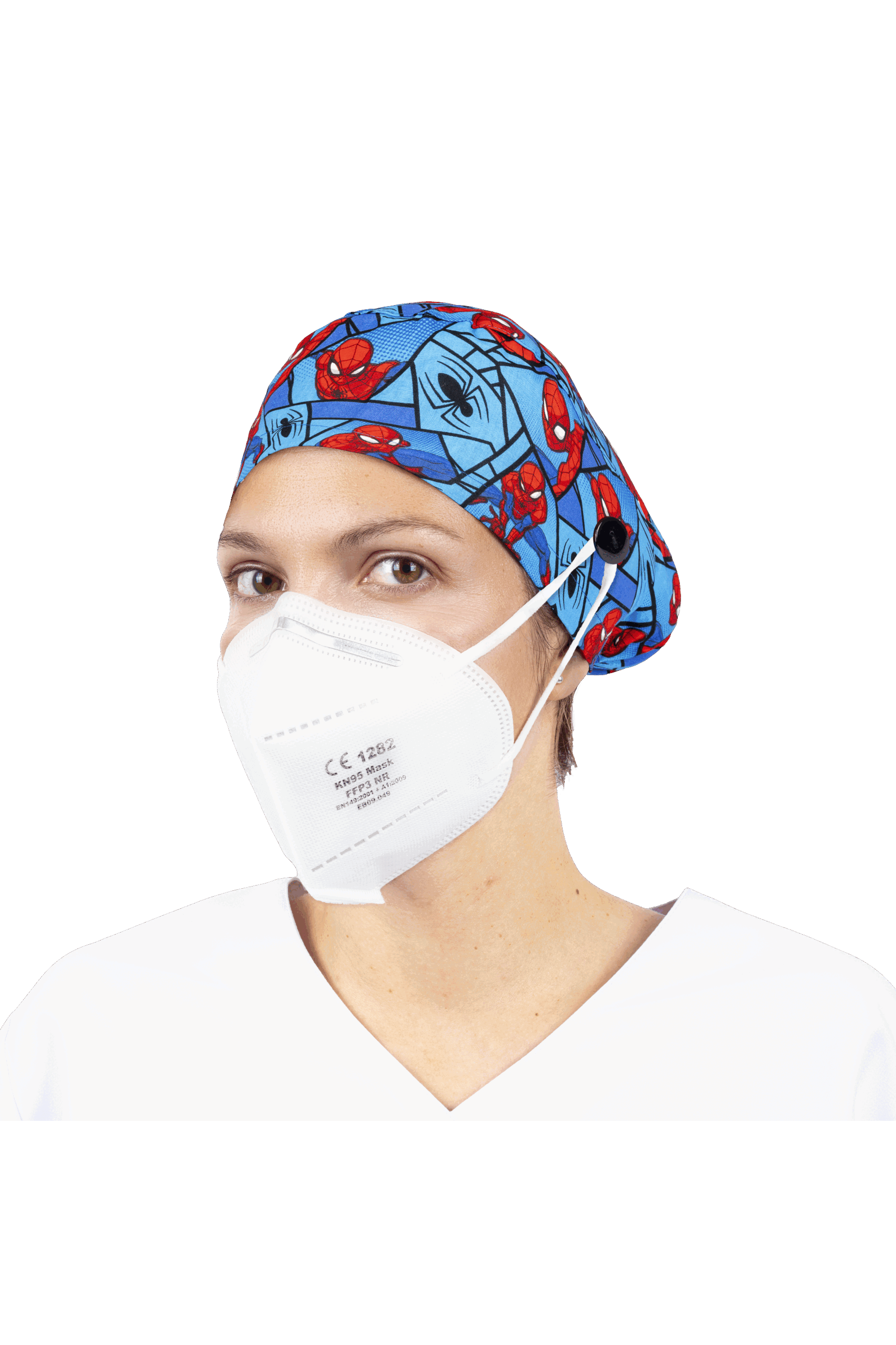 Surgical cap for long hair with buttons - Printed-zoom-34