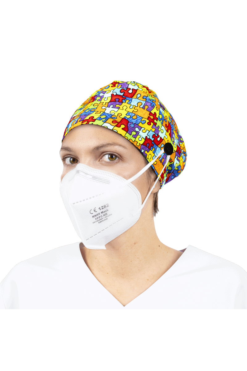 Surgical cap for long hair with buttons - Printed-zoom-