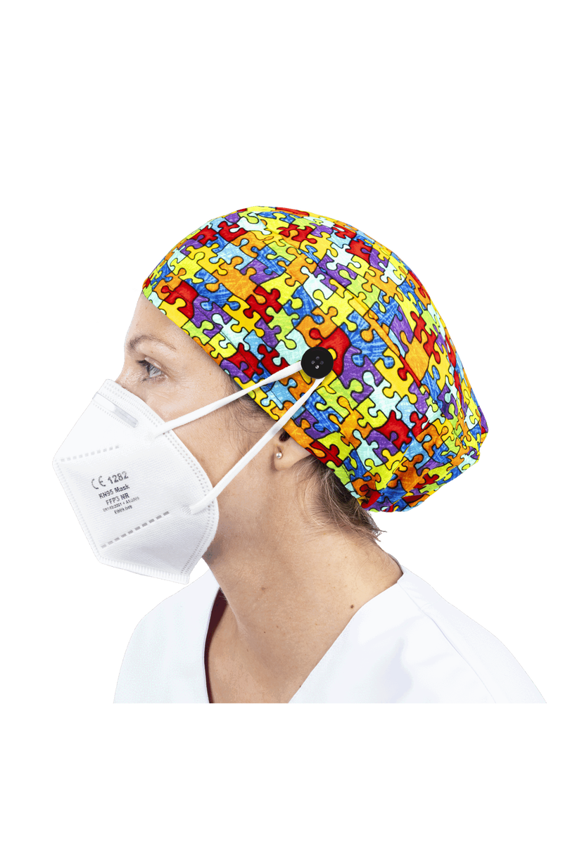 Surgical cap for long hair with buttons - Printed-zoom-