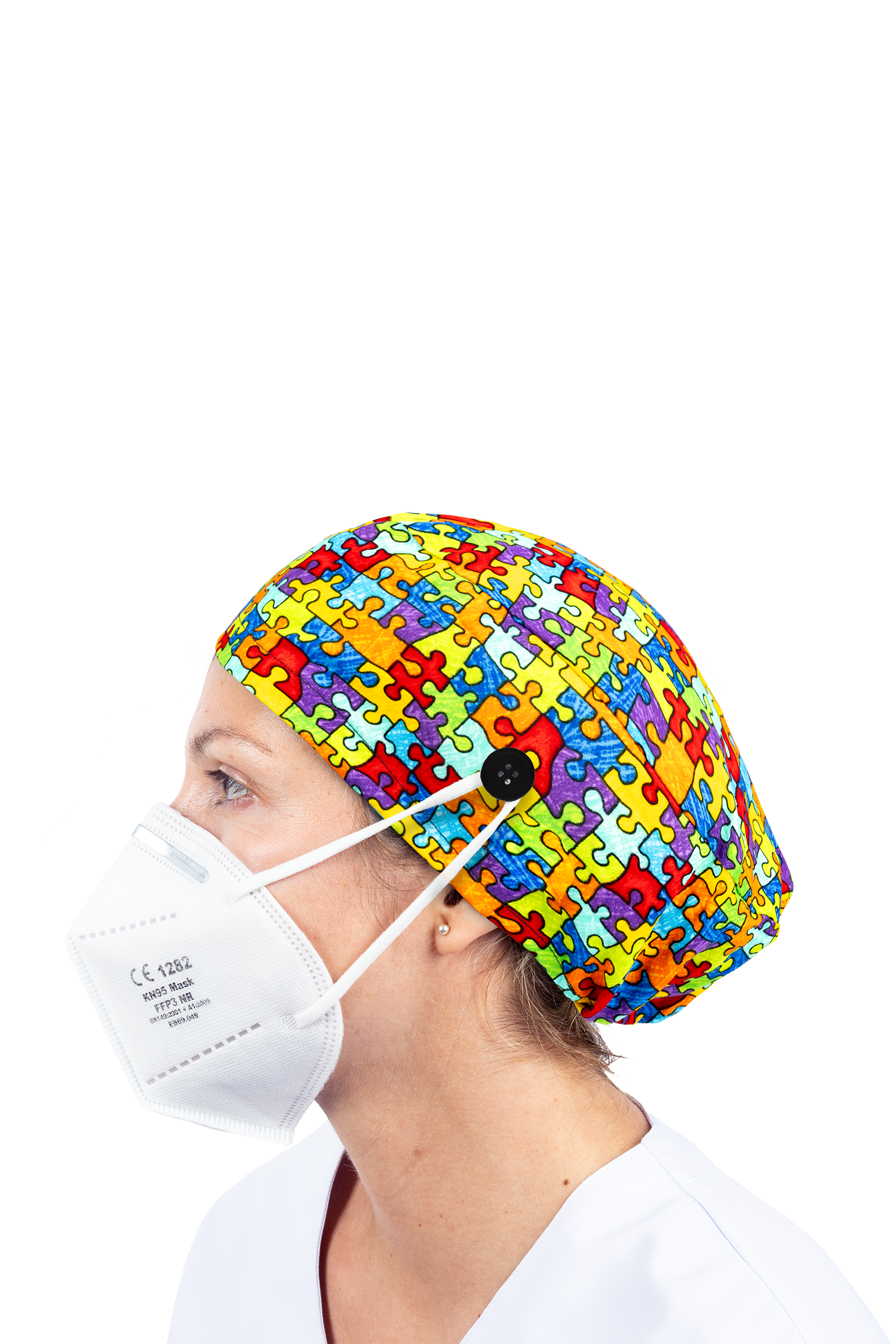 Surgical cap for long hair with buttons - Printed-70