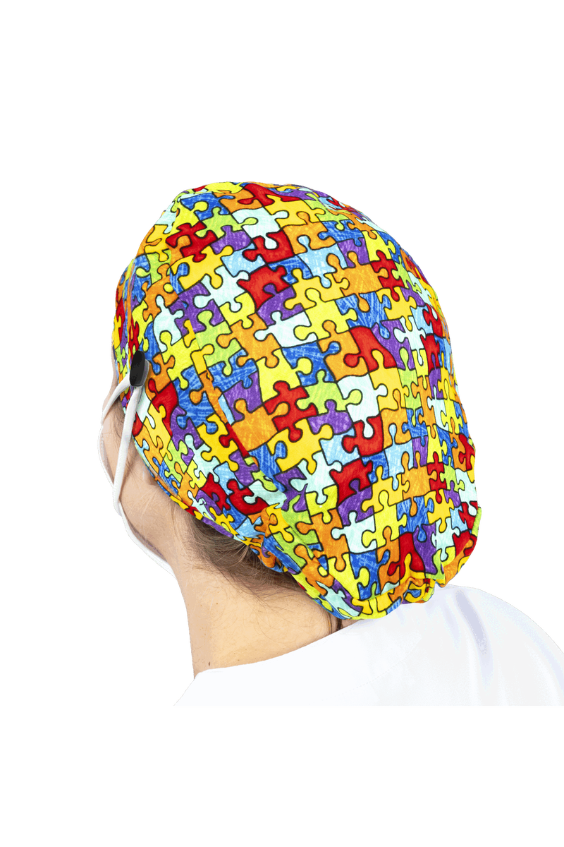 Surgical cap for long hair with buttons - Printed-zoom-
