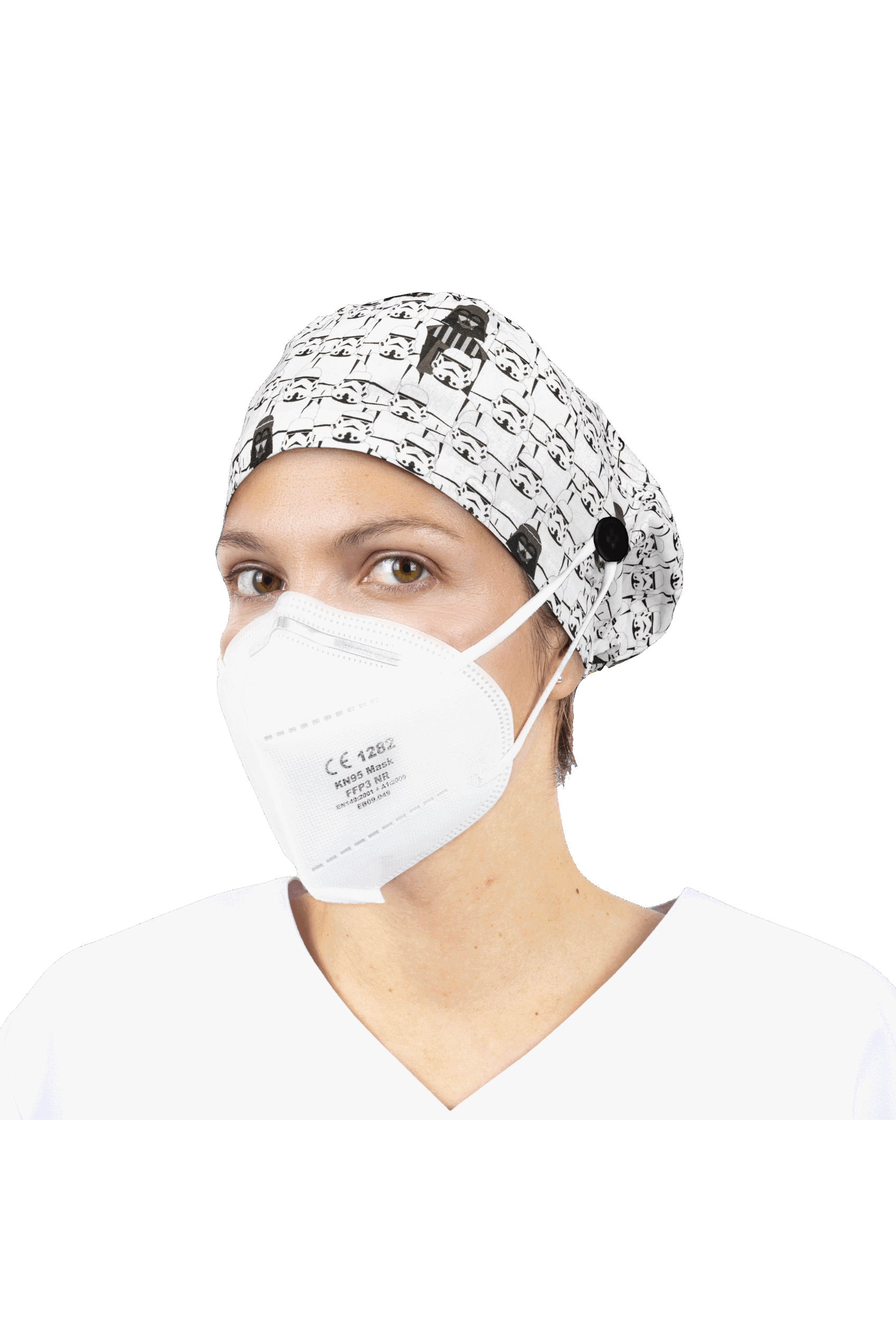 Surgical cap for long hair with buttons - Printed-zoom-39
