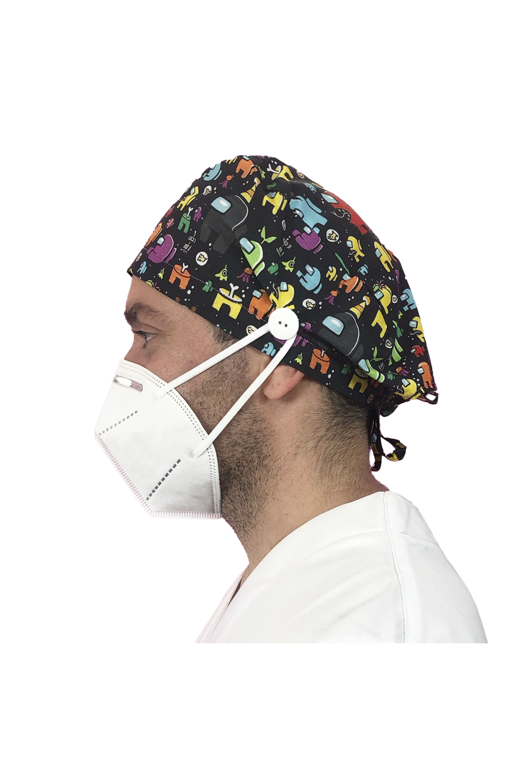 Short hair surgical cap with buttons - Printed -zoom-14