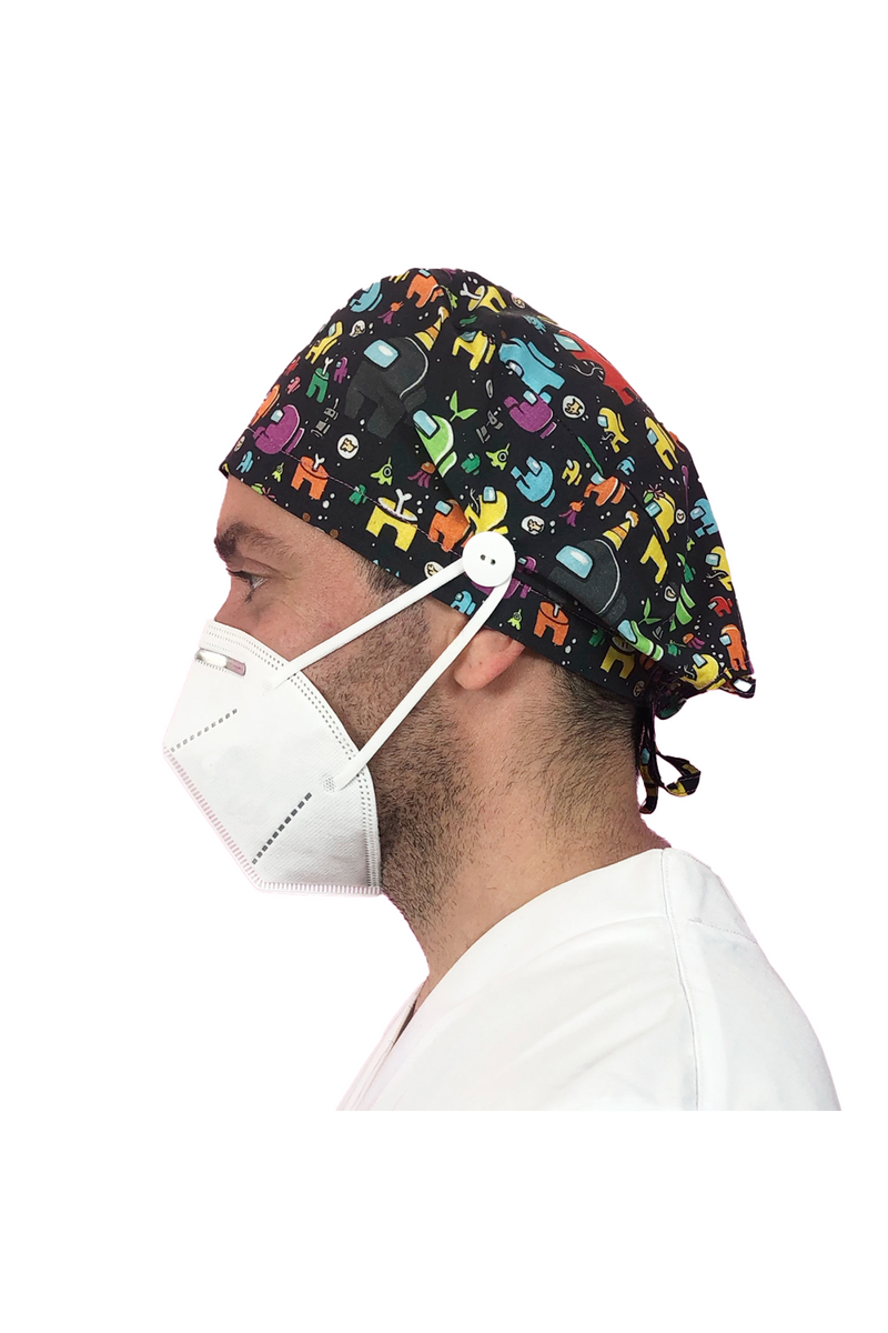 Short hair surgical cap with buttons - Printed -zoom-