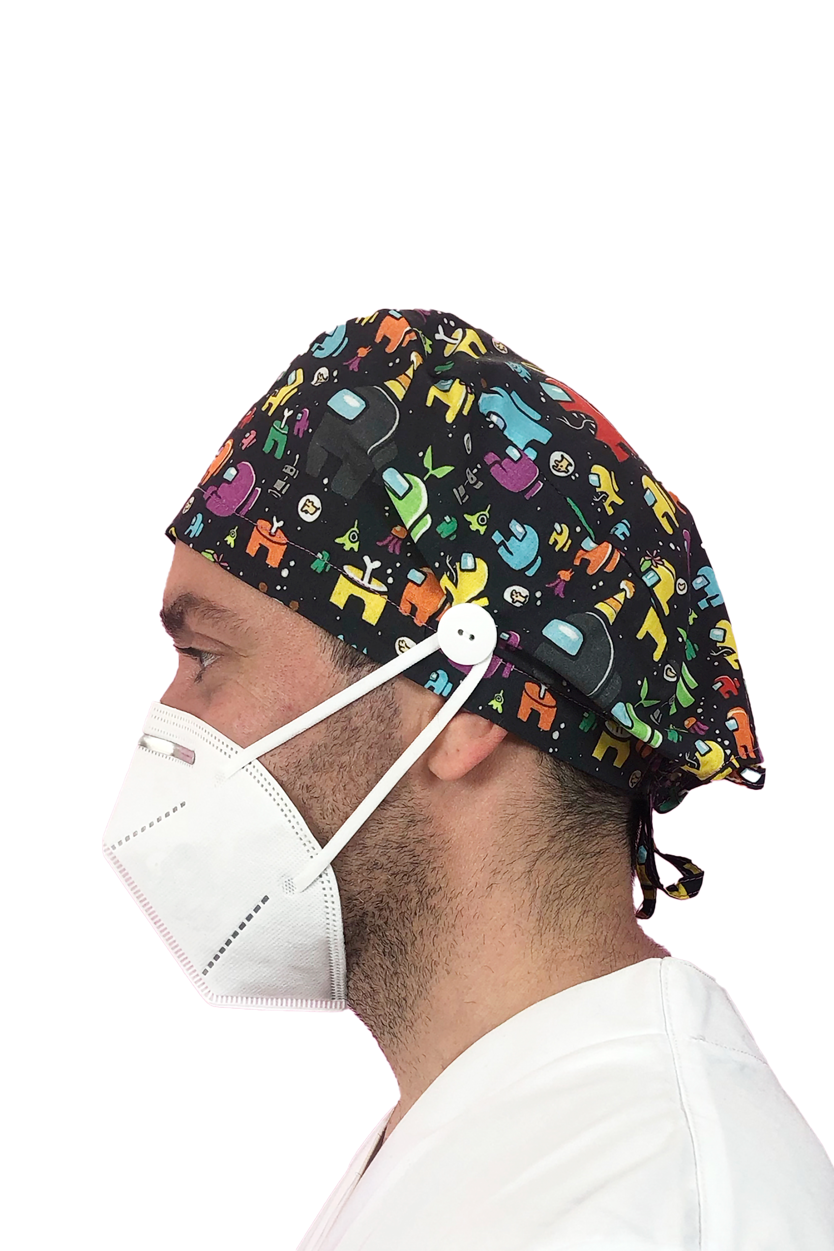 Short hair surgical cap with buttons - Printed -zoom-65