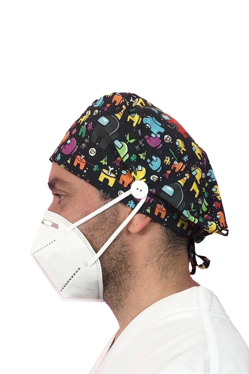 Short hair surgical cap with buttons - Printed -zoom-