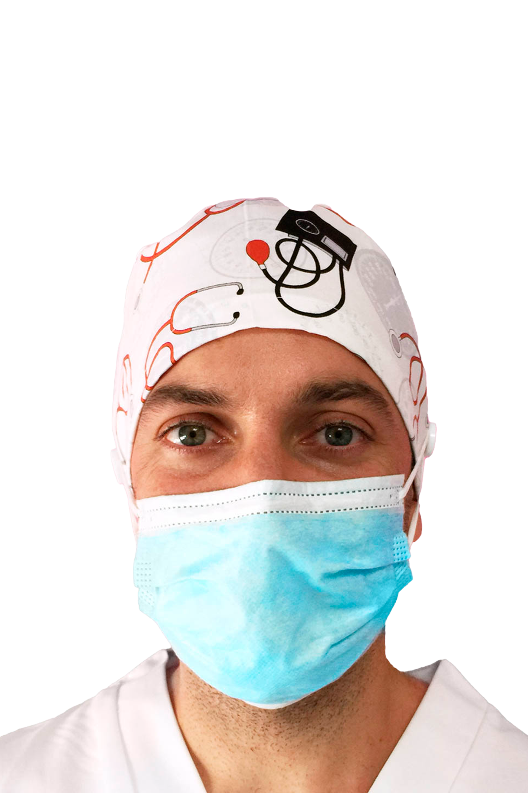Short hair surgical cap with buttons - Printed -zoom-61