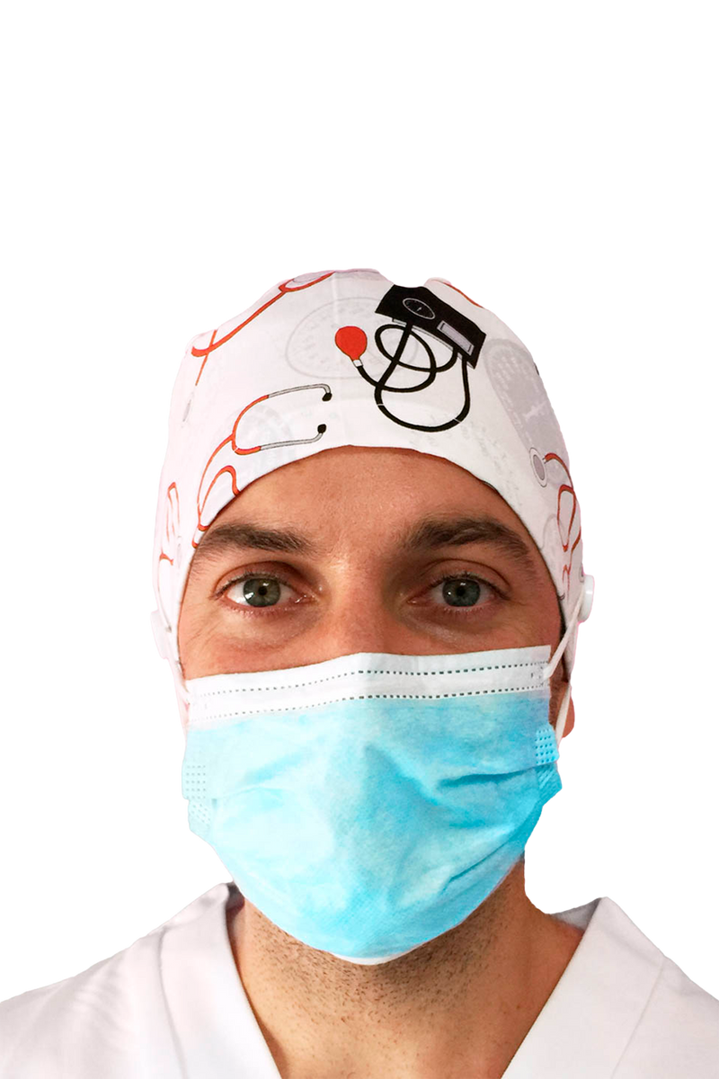 Short hair surgical cap with buttons - Printed -zoom-