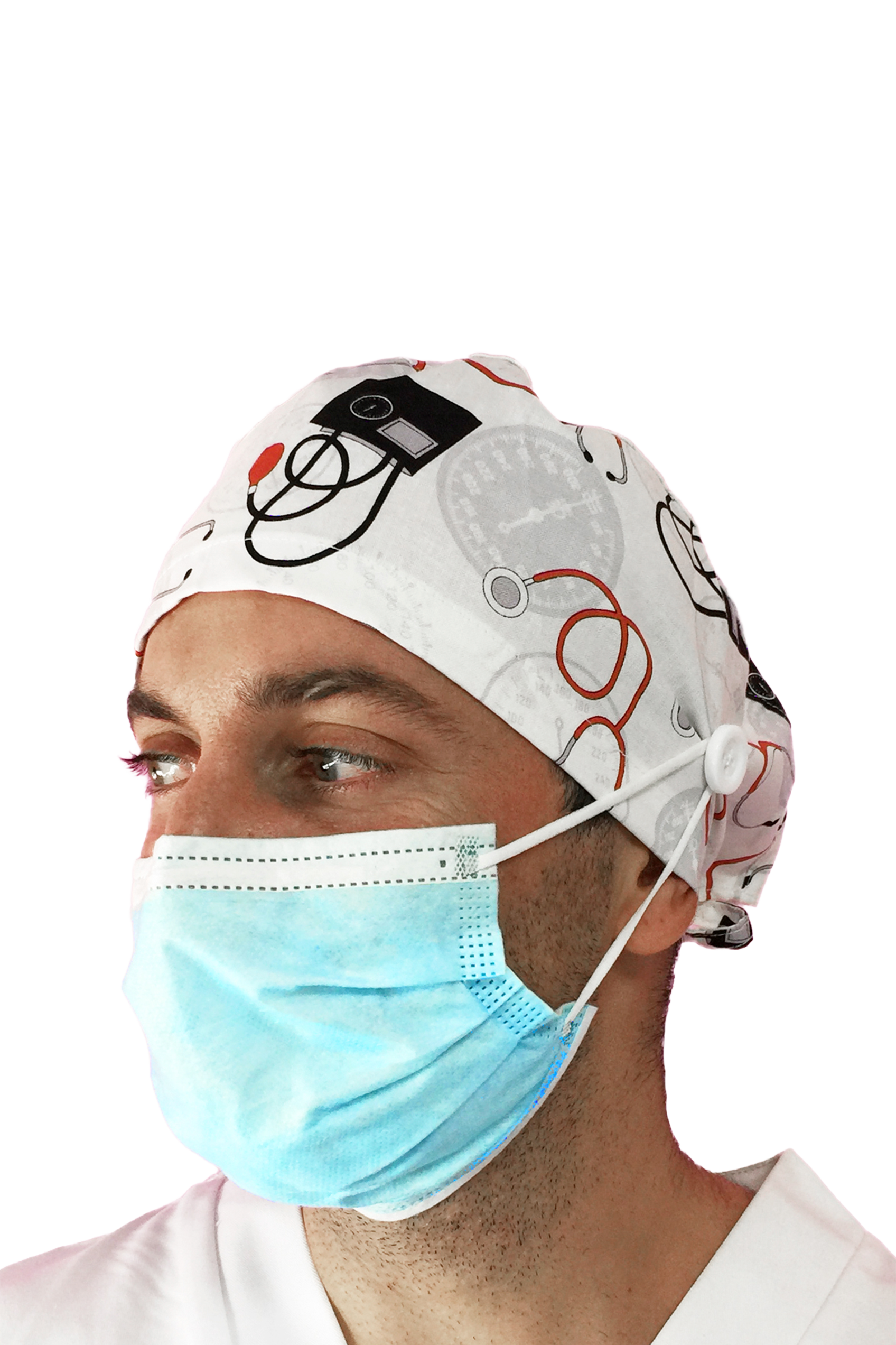 Short hair surgical cap with buttons - Printed -zoom-62