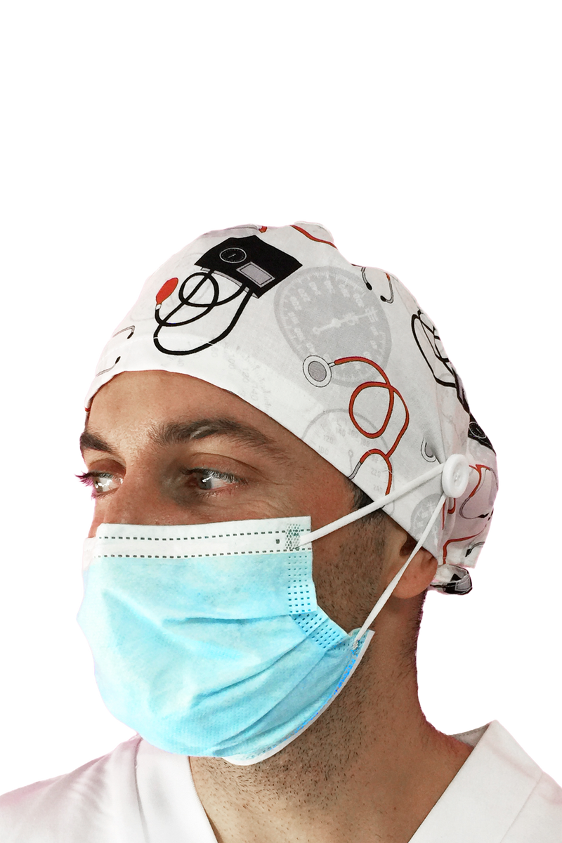 Short hair surgical cap with buttons - Printed -zoom-