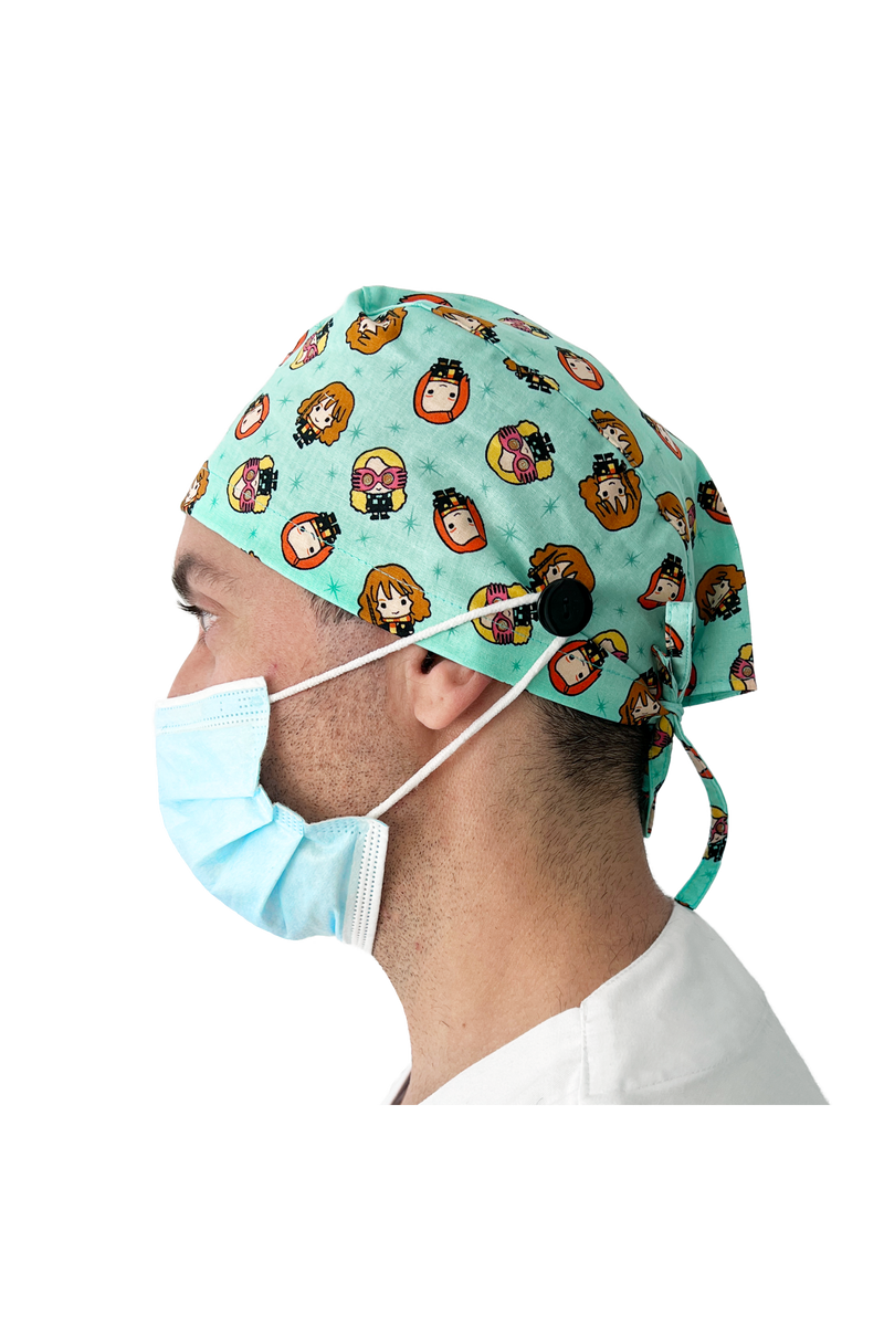 Short hair surgical cap with buttons - Printed -zoom-