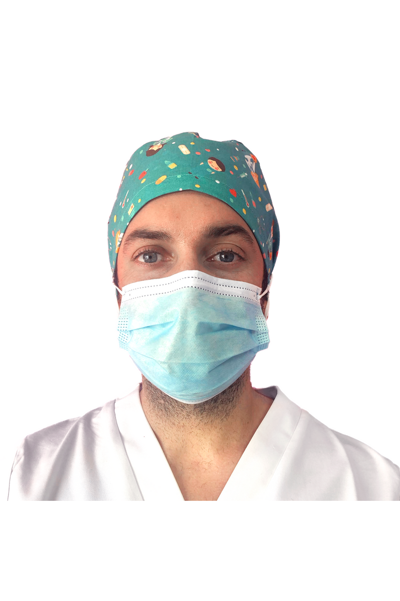 Short hair surgical cap with buttons - Printed -zoom-