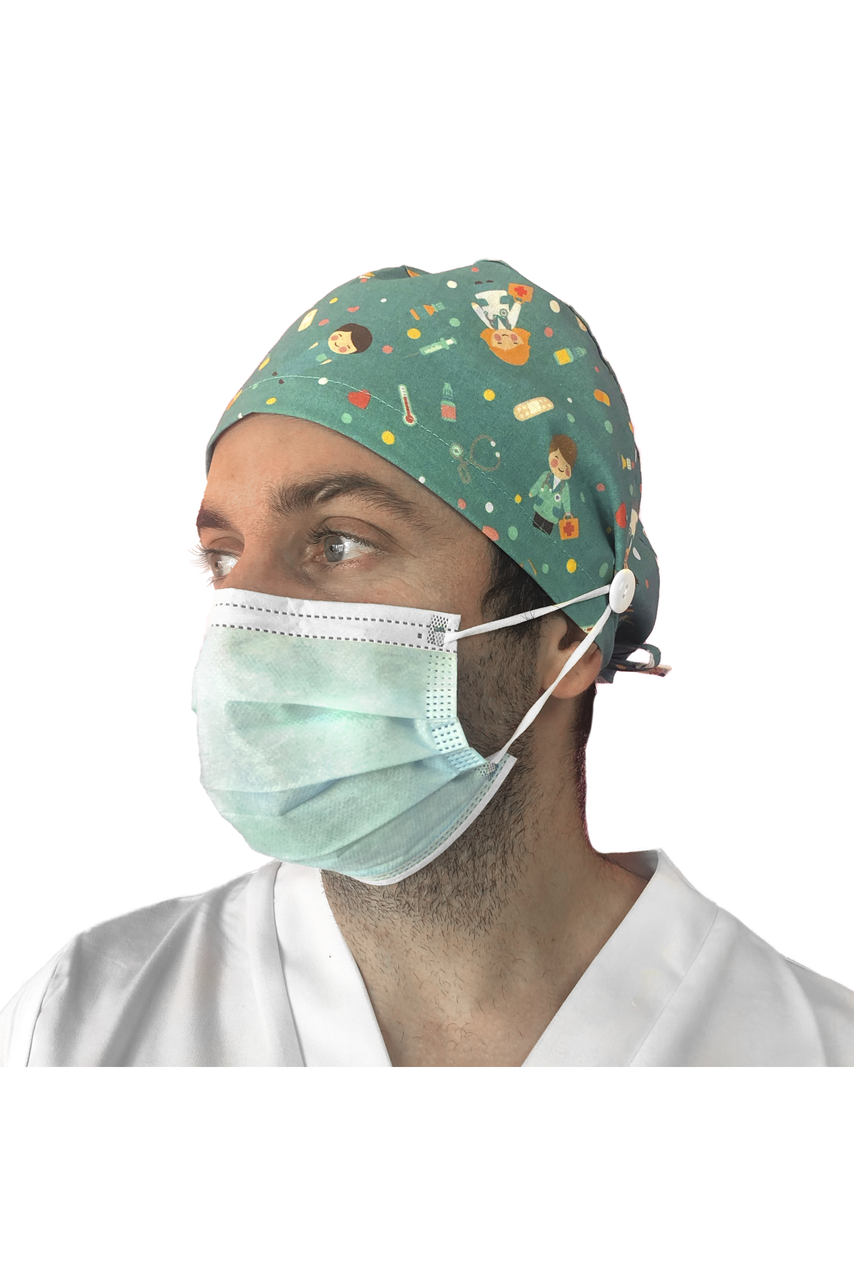 Short hair surgical cap with buttons - Printed -60