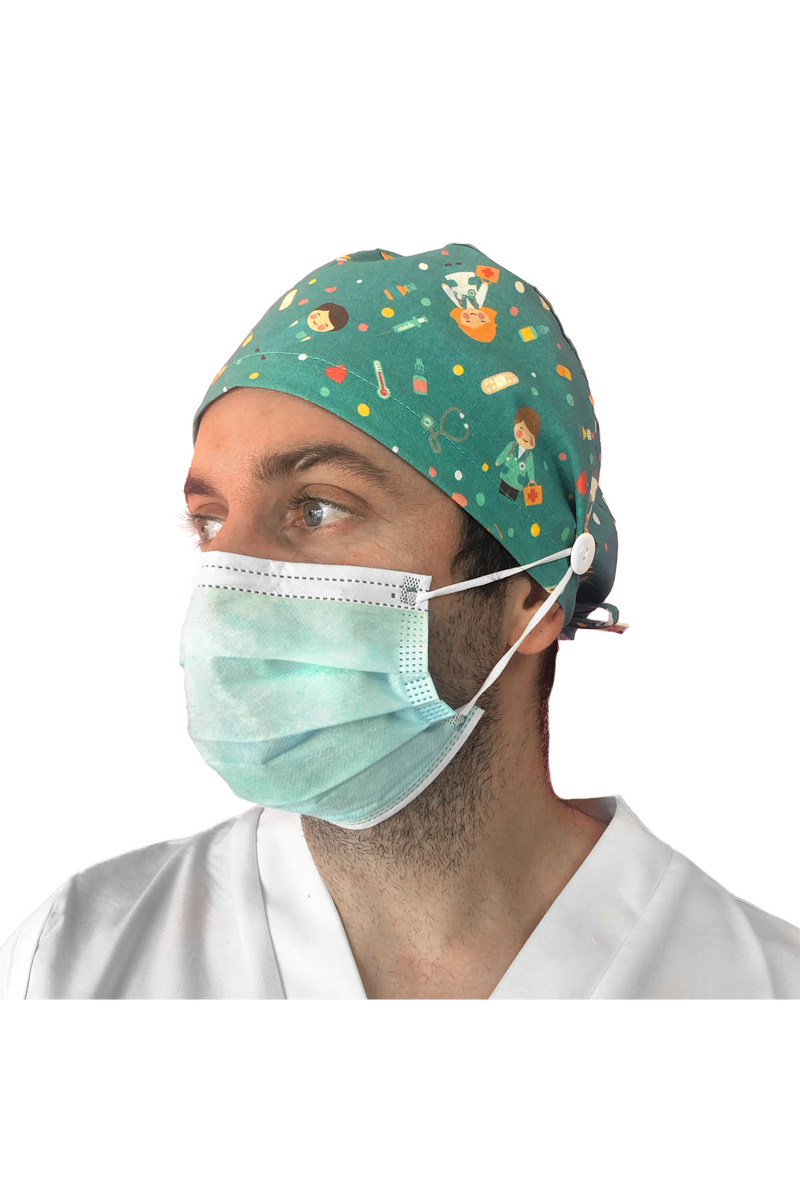 Short hair surgical cap with buttons - Printed -zoom-