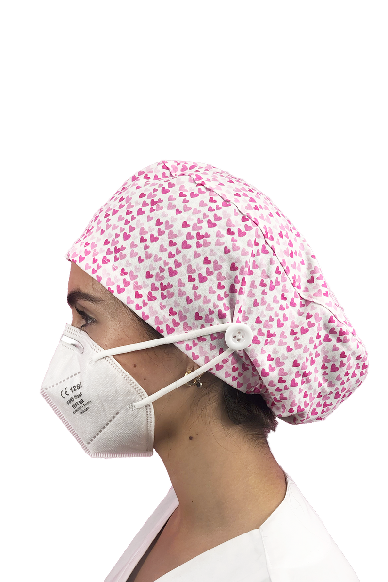 Surgical cap for long hair with buttons - Printed-zoom-